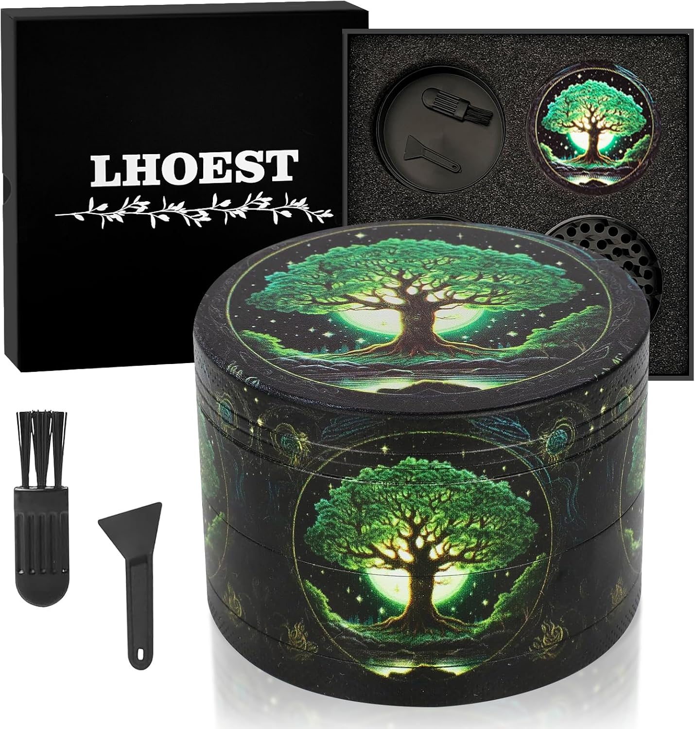63 Mm Gewürzmühle Aus Metall – 4er-set – Robuste Zinklegierung – 40 Zähne Für Feines Mahlen – Für Küche Und Kräuter – Silbernes Baum-design
