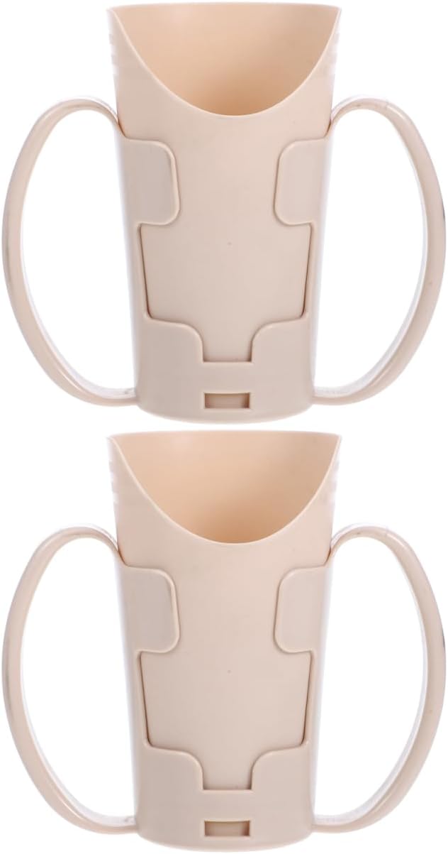 2er-set Ergonomische Trinkbecher – Beigefarbener Kunststoff – Nasenausschnitt Und Doppelgriff – Schluckhilfe – Für Senioren Und Patienten – 14,5 X 12,8 X 7,5 Cm