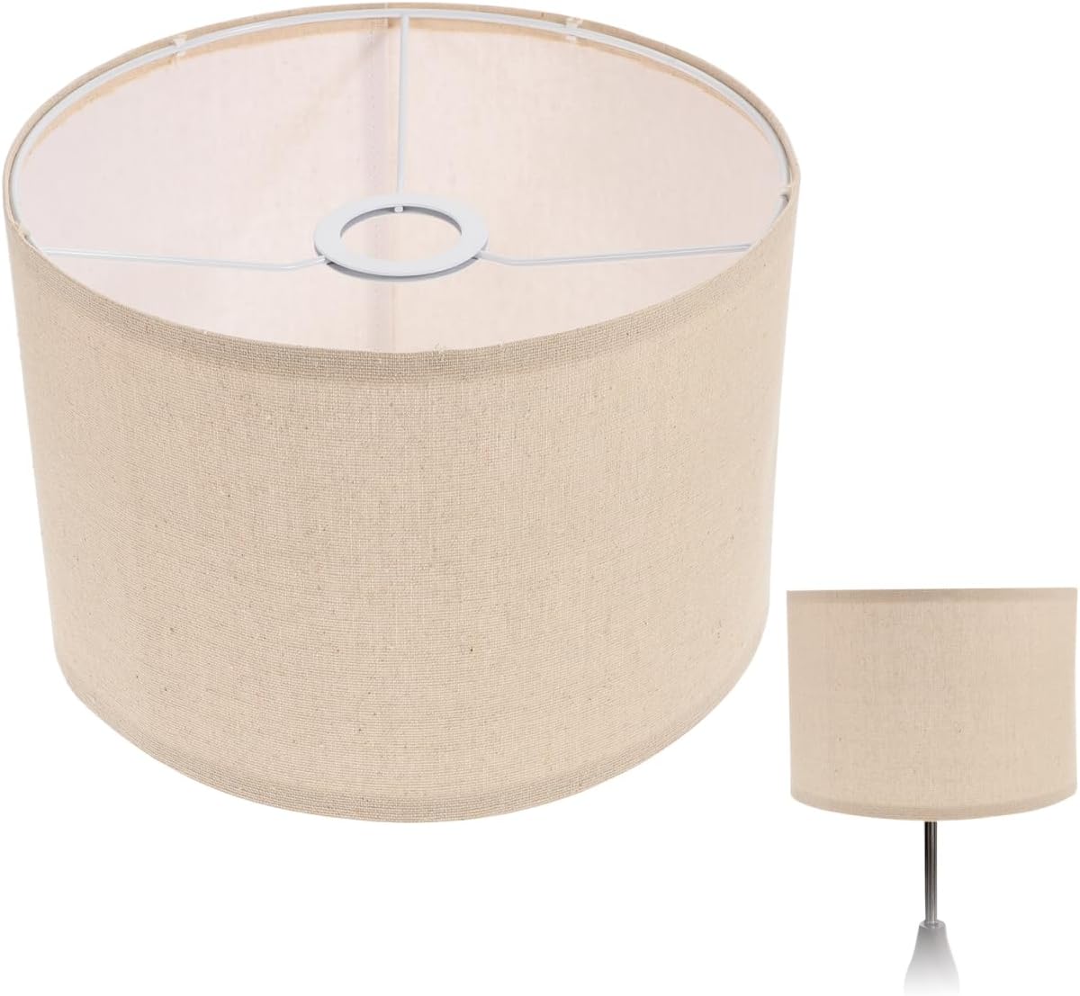 Beige Leinen-lampenschirm – 1 Stück – Naturfaser Und Eisen – Schnelle Montage, E27-fassung – Wohnzimmer, Schlafzimmer, Büro – 26,5 Cm