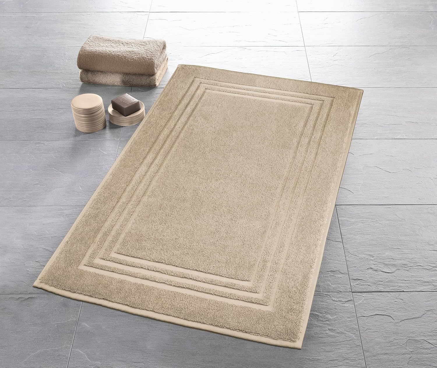 Badematte Aus Baumwollfrottee – 1 Stück – Sandbeige, 800 G/m² – Schnell Saugfähig Und Weich – Modernes Badezimmer – 50 X 80 Cm