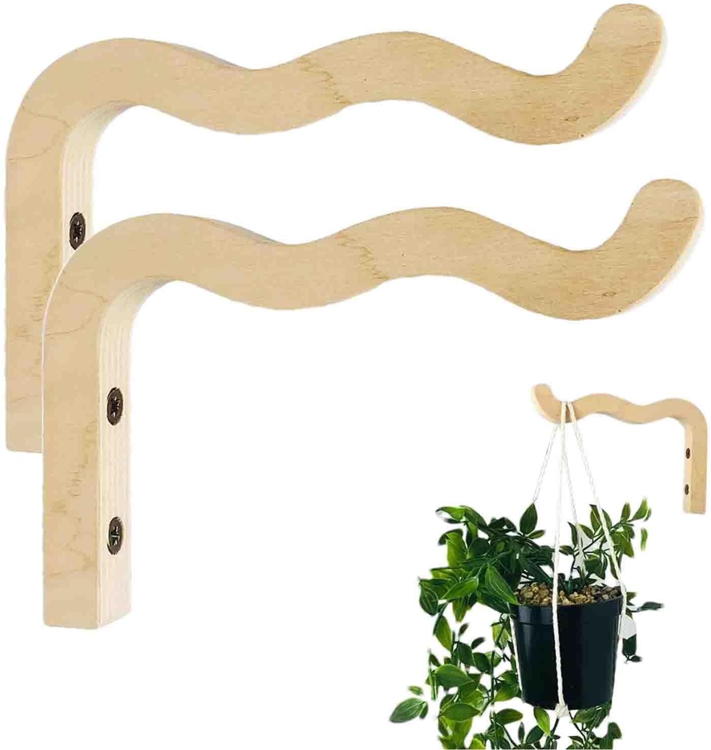 Set Mit 2 Wandhaken Aus Holz – Pflanzenampeln – Robustes, Rustikales Design – Für Drinnen Und Draußen, Garten, Balkon – 12,8 X 17 Cm
