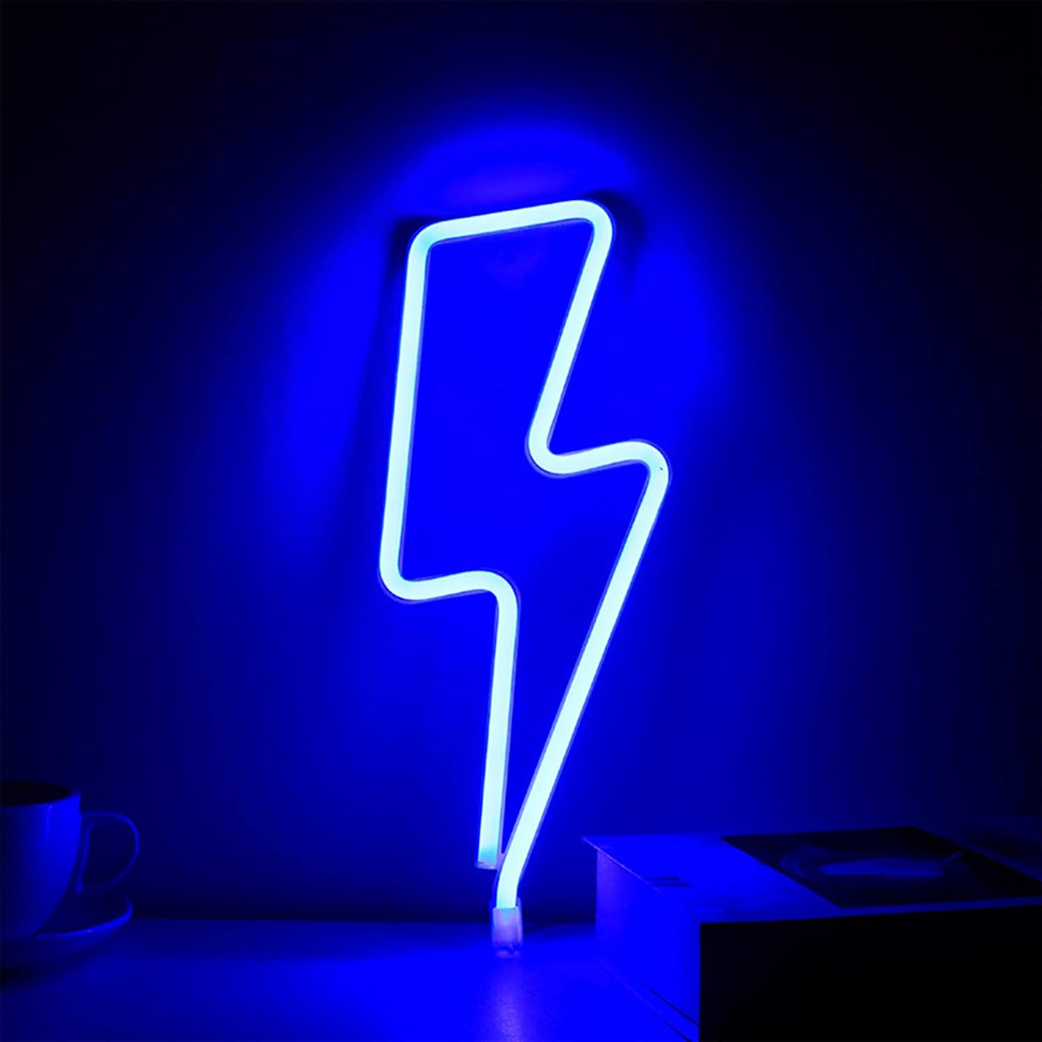 Neon-leuchtschild Mit Blitzmotiv – 1 Stück – Blaue Led – Wanddekoration – Schlafzimmer, Wohnzimmer, Party – 34 X 13,5 Cm