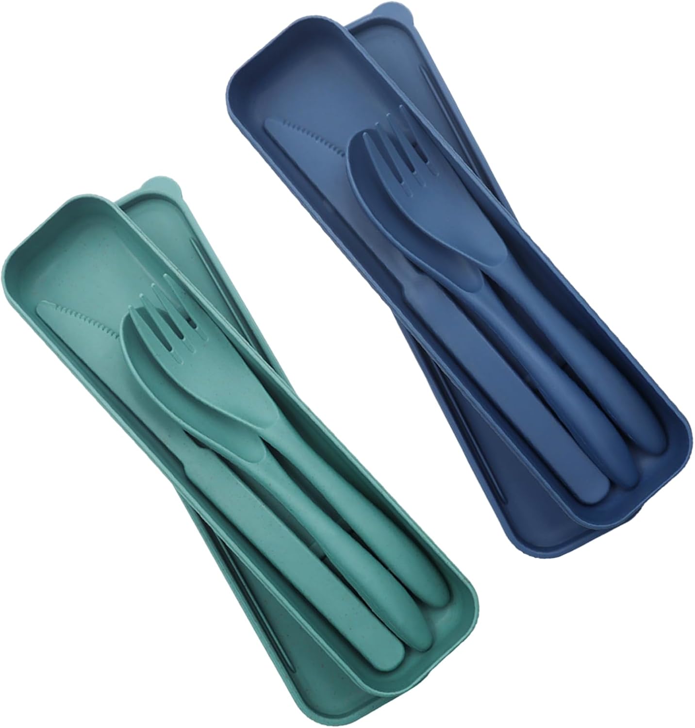 Picknickbesteck-set – 2-teilig – Kunststoff – Tragbar Mit Etui – Für Reisen, Camping, Schule, Büro – 21 Cm, Blaugrün