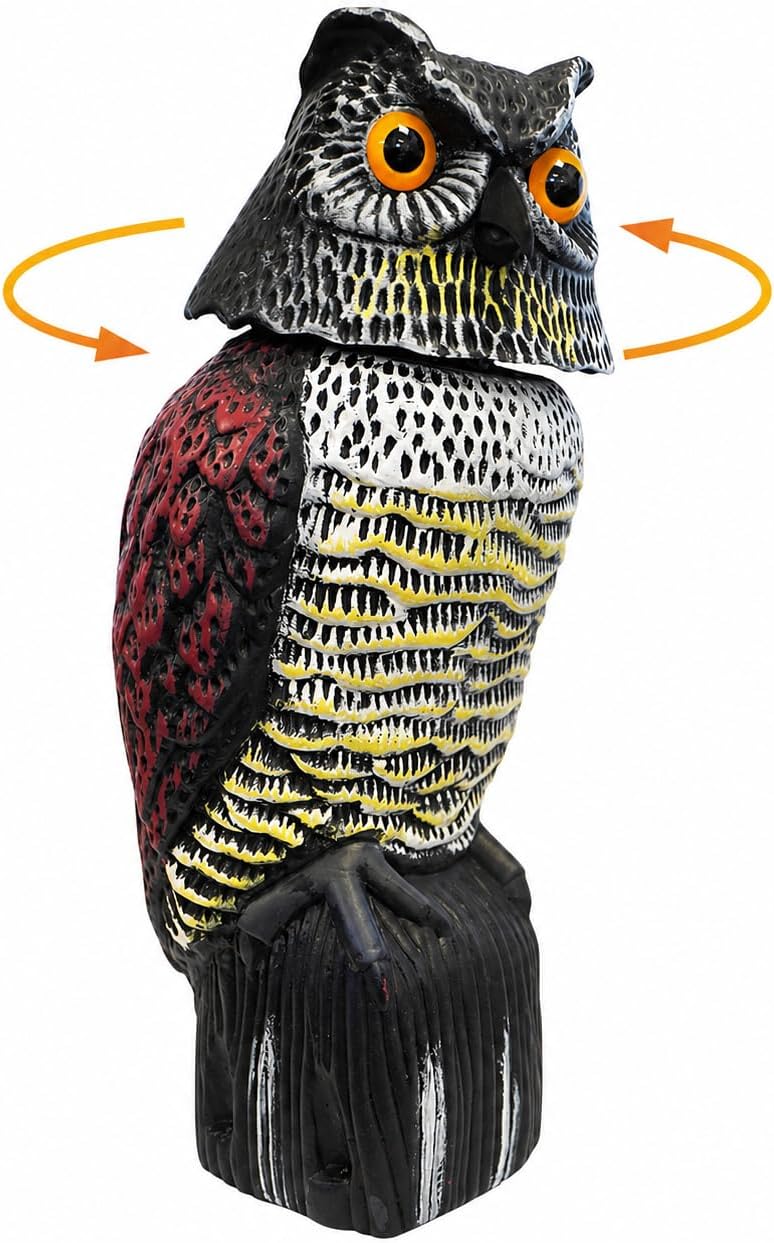 Home It® Eulen-vogelscheuche Mit 360° Drehbarem Kopf – Vogelabwehr Für Garten Und Balkon, Realistische Augen, Befestigungsloch, Kunststoff, 38,5 Cm
