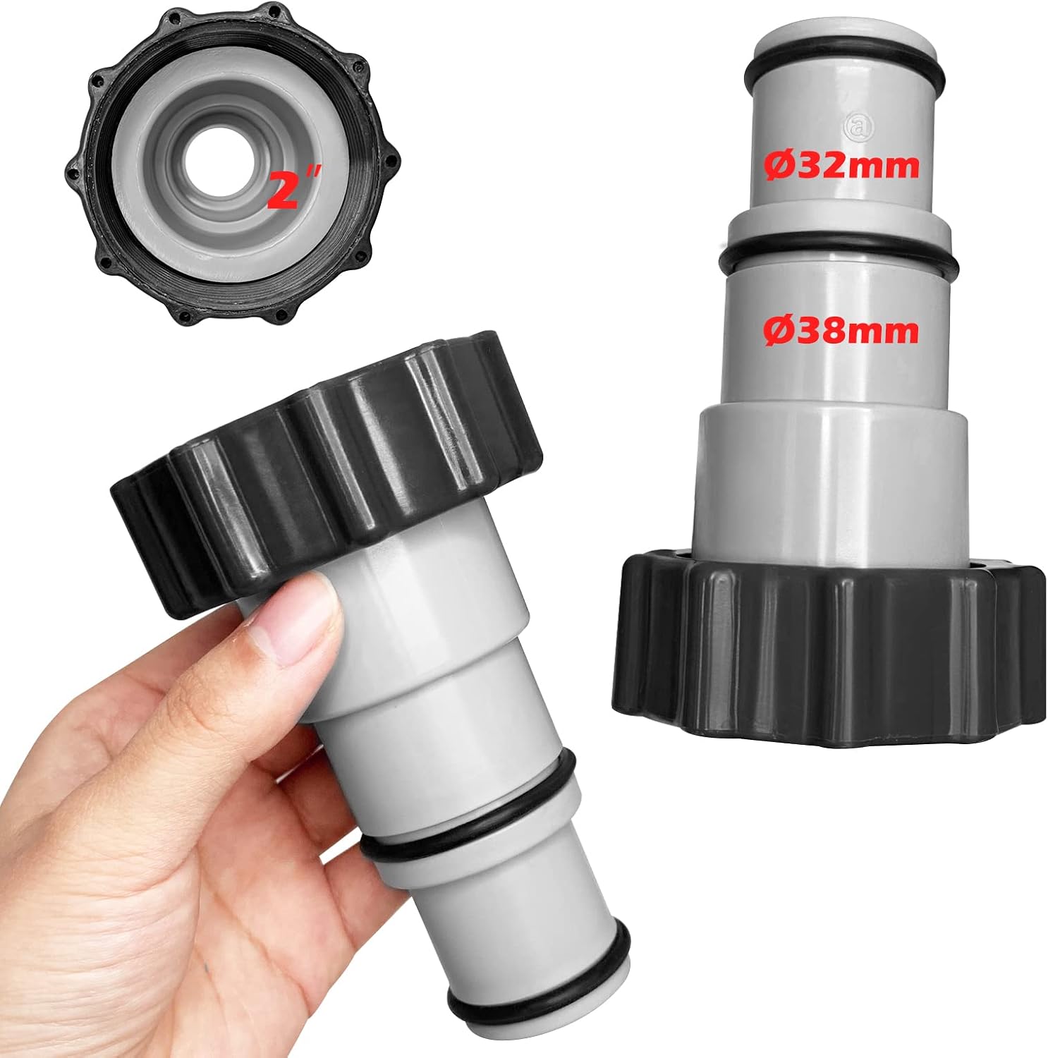 Schwimmbadschlauchadapter – 2er-pack – Verstärkter Kunststoff – 32 Und 38 Mm Innengewindeanschluss – Für Pumpe Und Filteranlage – Kompatibel Mit 1,25- Und 1,5-zoll-anschlüssen