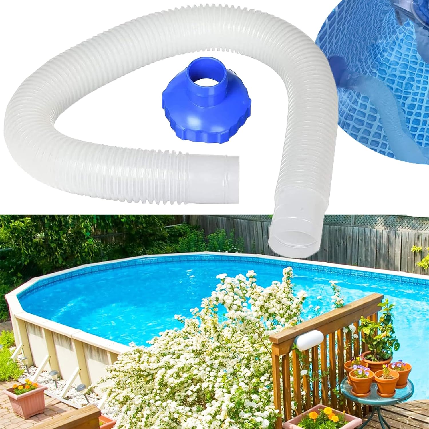 Skimmerschlauch Und Adapter – 1 Stück – Verstärktes Abs – 3,8 Cm Wasserdichter Anschluss – Für Aufstellpools – 70 Cm, Grau
