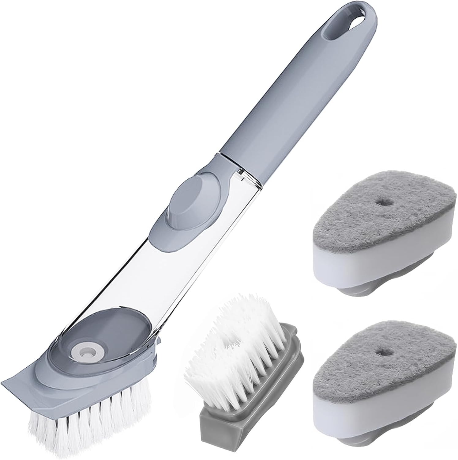 Spülbürste Mit Wasserbehälter – 1 Stück – Ergonomischer Kunststoff – Integrierter Flüssigkeitsspender – Küche Und Bad – Grau, 23,5 Cm