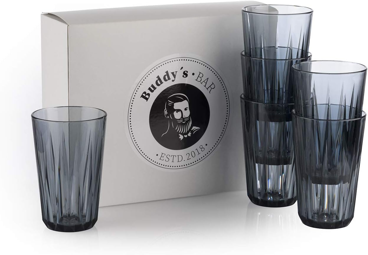 6er-set Graue Tritan-gläser – 300 Ml – Bruchsicheres Kristallglas-design – Bpa-frei Und Abwaschbar – Ideal Für Pool Und Familie – 8 X 8 X 12,5 Cm