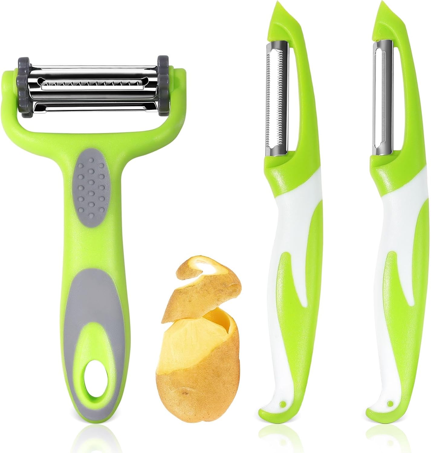 3-in-1 Gemüseschäler – Edelstahl – Multifunktionale, Austauschbare Klingen – Für Verschiedene Obst- Und Gemüsesorten – Ergonomischer, Rutschfester Griff