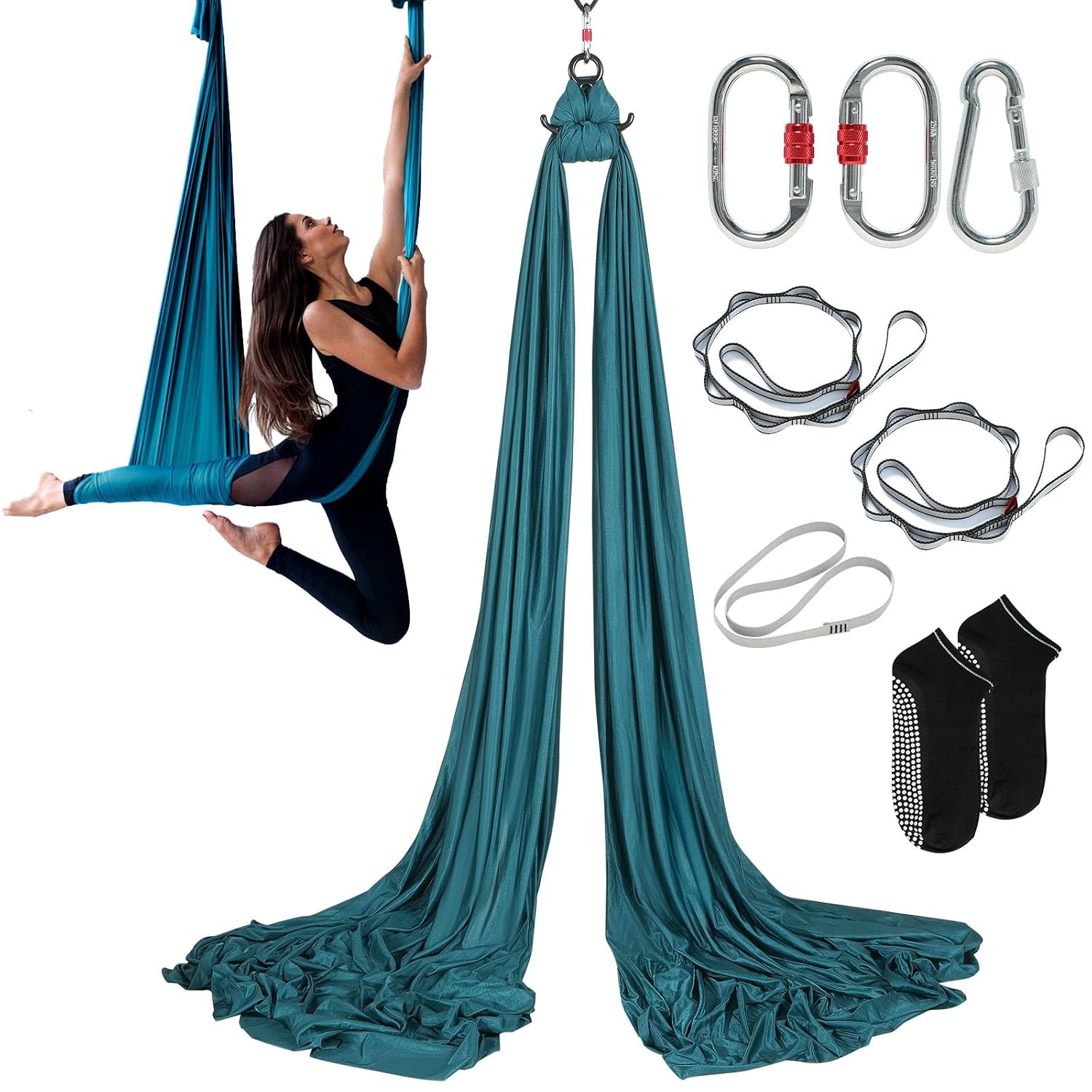 Aerial Yoga Hängematte – 1 Set – 100 G/m² Nylon – 1000 Kg Tragkraft Für Inversionen Und Fitness – Für Zuhause Und Studio – 5 X 2,8 M, Grün