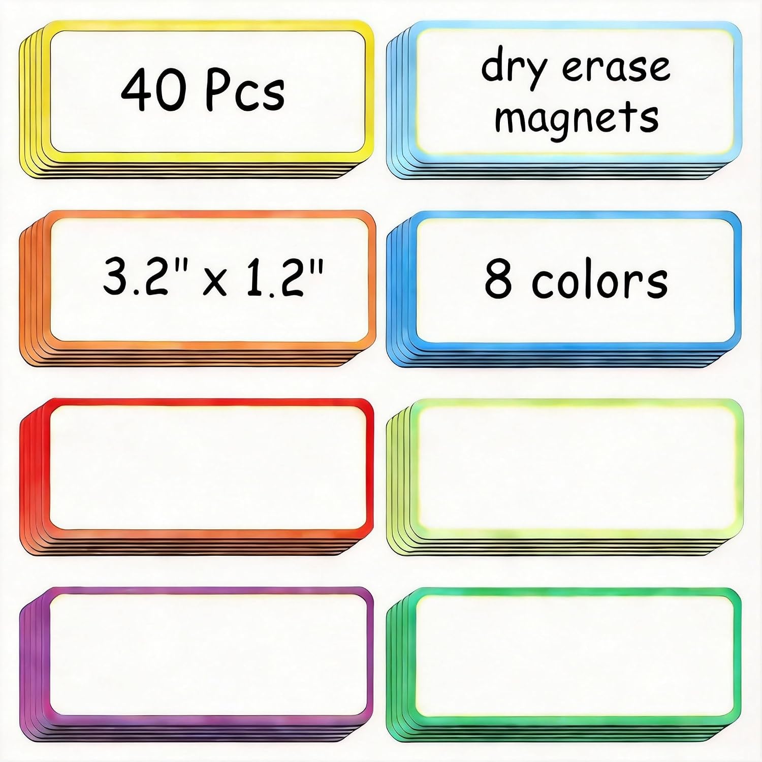 Magnetische, Abwischbare Etiketten – 40 Stück – Flexible Pet-folie – Wiederverwendbar Für Büro, Schule, Küche – 8 X 3 Cm, Mehrfarbig