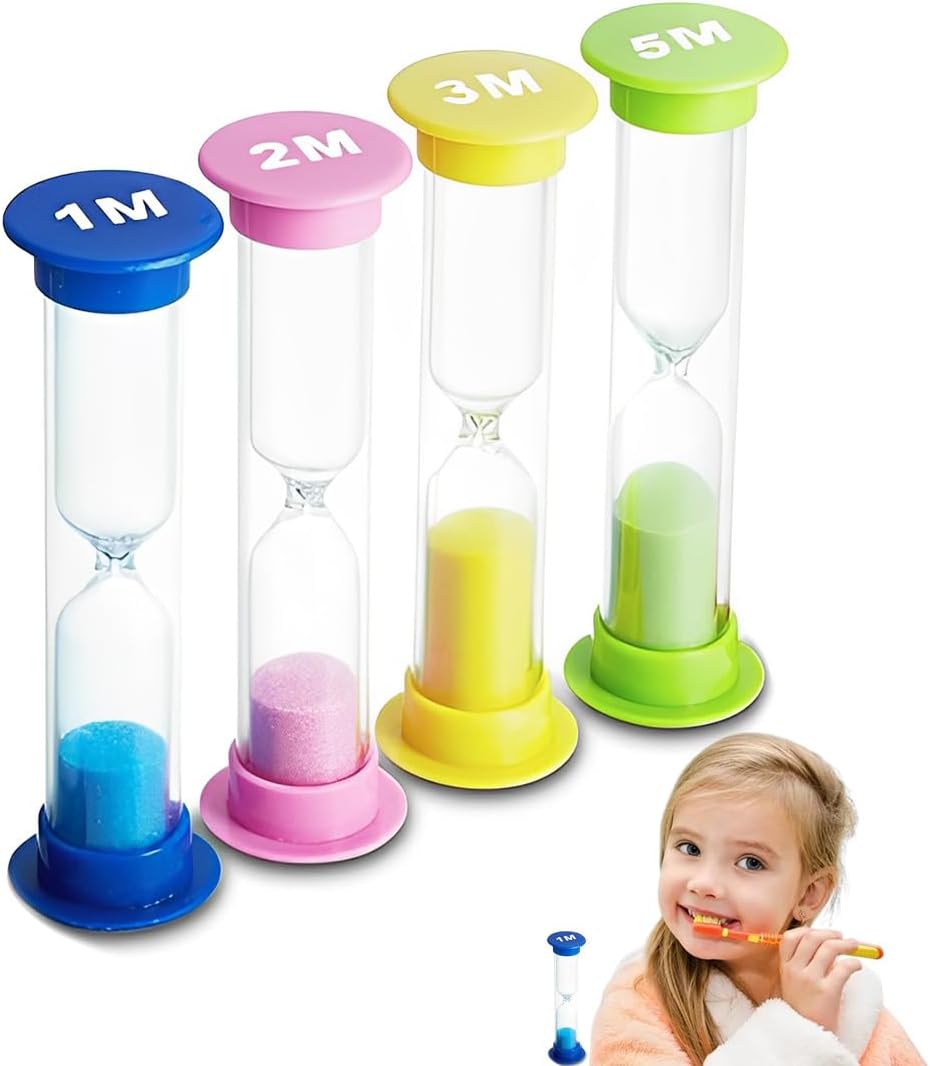 4 Kinder-sanduhren – Pvc Und Glas – 1- Bis 5-minuten-timer – Zähneputzen Und Spiele – Zuhause, Schule, Büro – Mehrfarbig