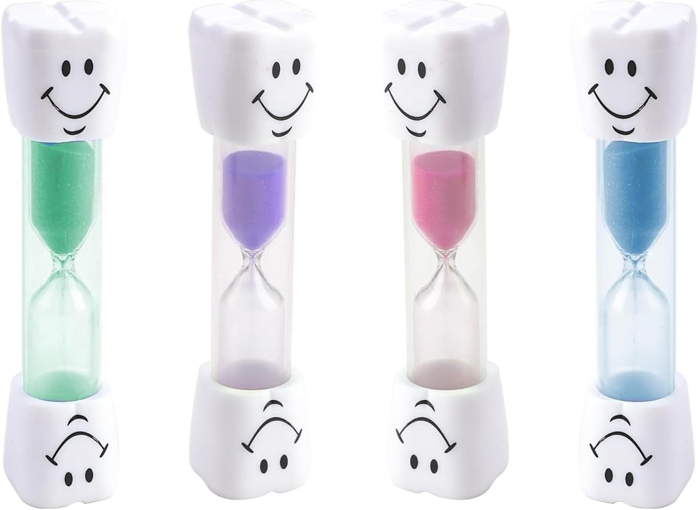 4er-set Lächelnde Sanduhren – 3 Minuten – Pvc Und Glas – Lustiger Timer – Für Kinder Und Küche – Mehrfarbig