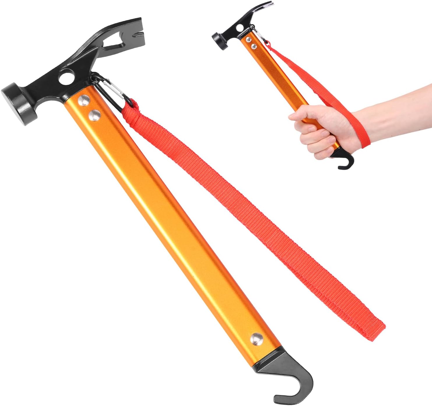 Campinghammer Mit Zelthering-entferner, Handschlaufe, Robust, Für Zelte, Harten Boden, Outdoor-einsatz (orange)