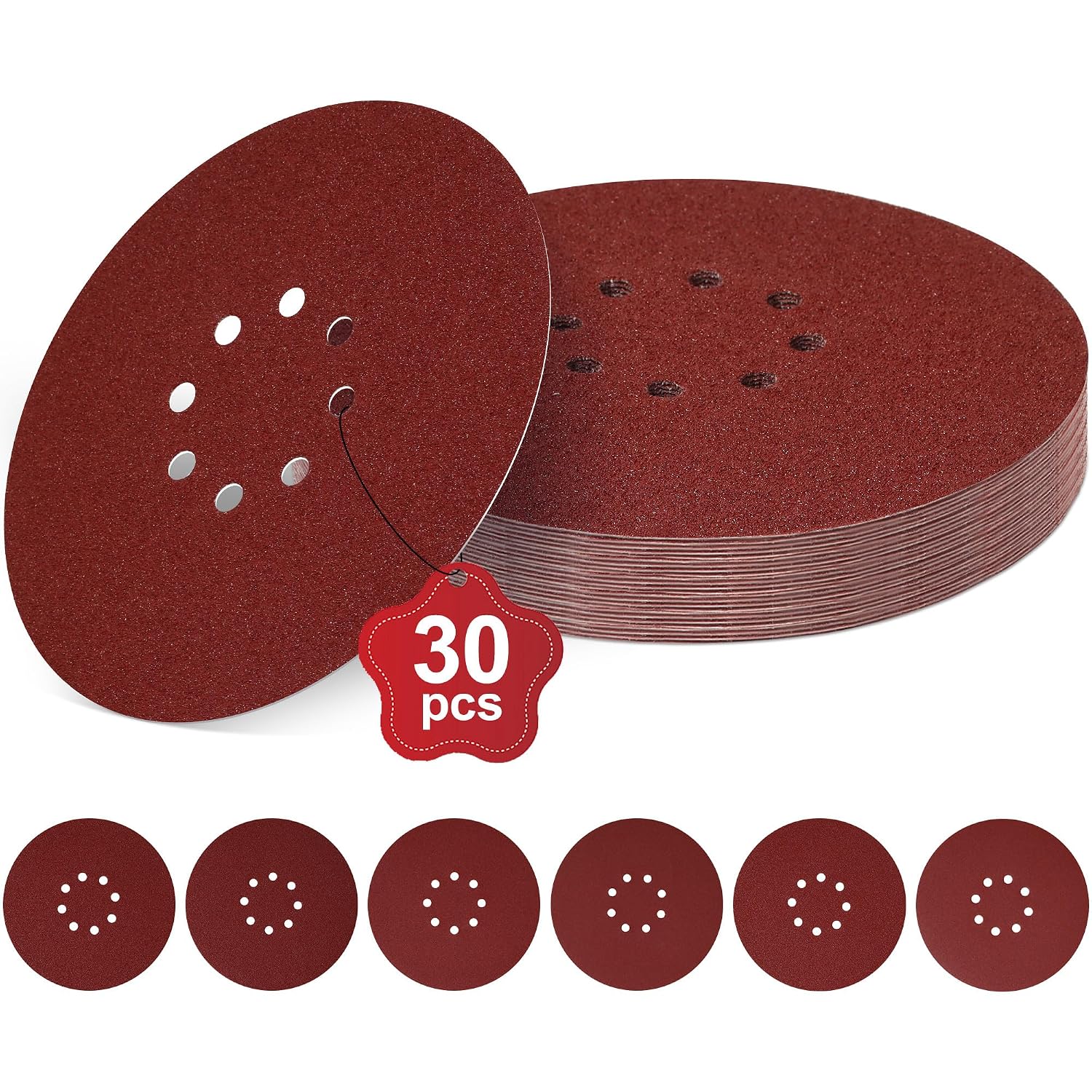 225-mm-schleifscheiben – 30er-pack – Aluminiumoxid – 8 Antiverstopfungslöcher – Für Trockenbauschleifer Und Wände – Körnung 40 Bis 240