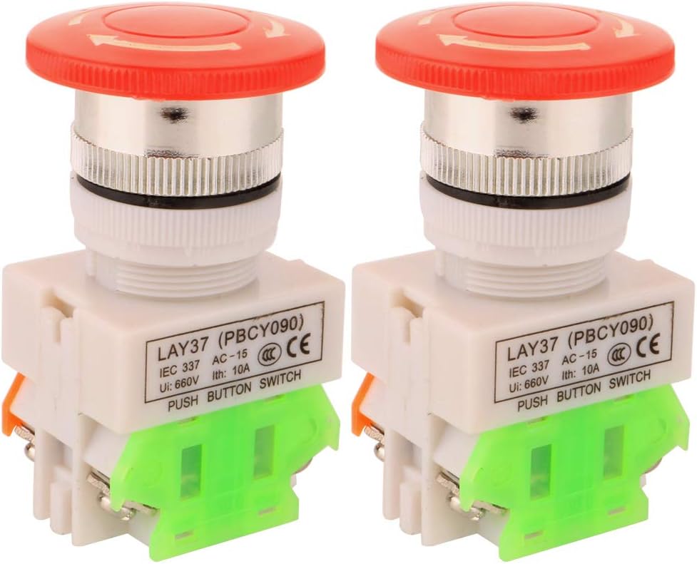 Not-aus-schalter – 2er-pack – Metall Und Kunststoff – Öffner/schließer-kontakt 660 V – Industriequalität – Rot 22 Mm