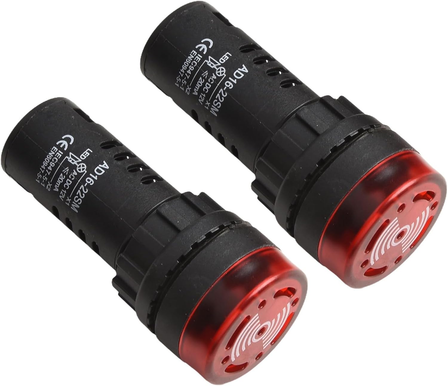 Set Mit 2 Roten Led-anzeigen – 12 V Ac/dc – Akustisches Und Optisches Signal – 22-mm-montage – Für Industriemaschinen