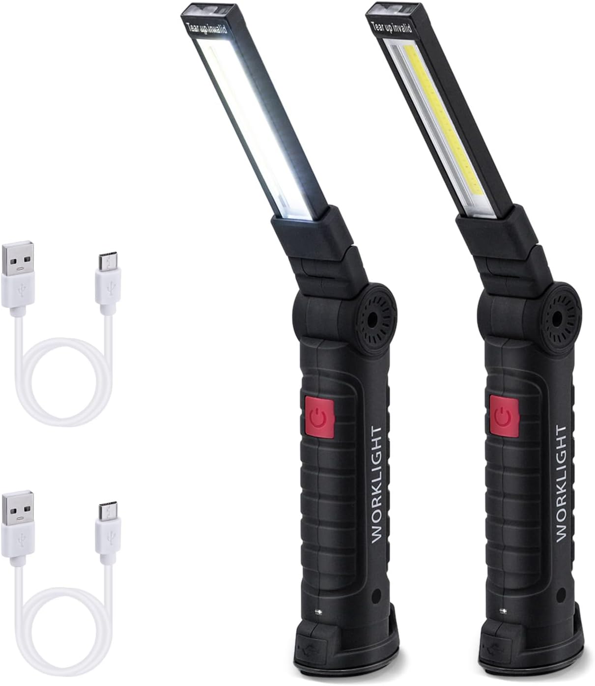 Wiederaufladbare Cob-led-arbeitsleuchte – 2-teilig – Aluminium Und Gummi – Magnetfuß – Für Garage Und Camping – 300 Lumen