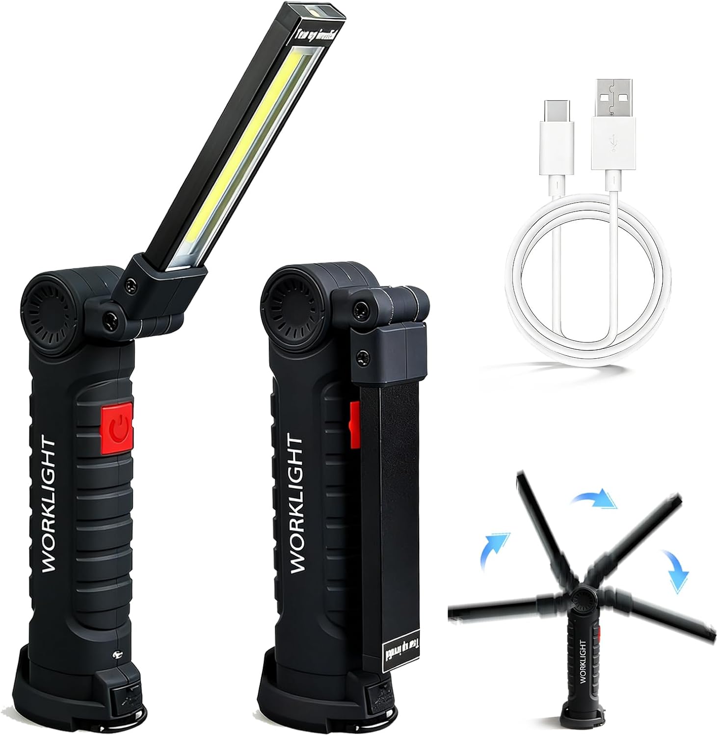 Led-arbeitsleuchte – 1 Stück – Aluminium Und Abs – 360° Drehbar Und Magnetisch – Garage, Camping, Notfall – Schwarz, 15 X 12 X 5 Cm