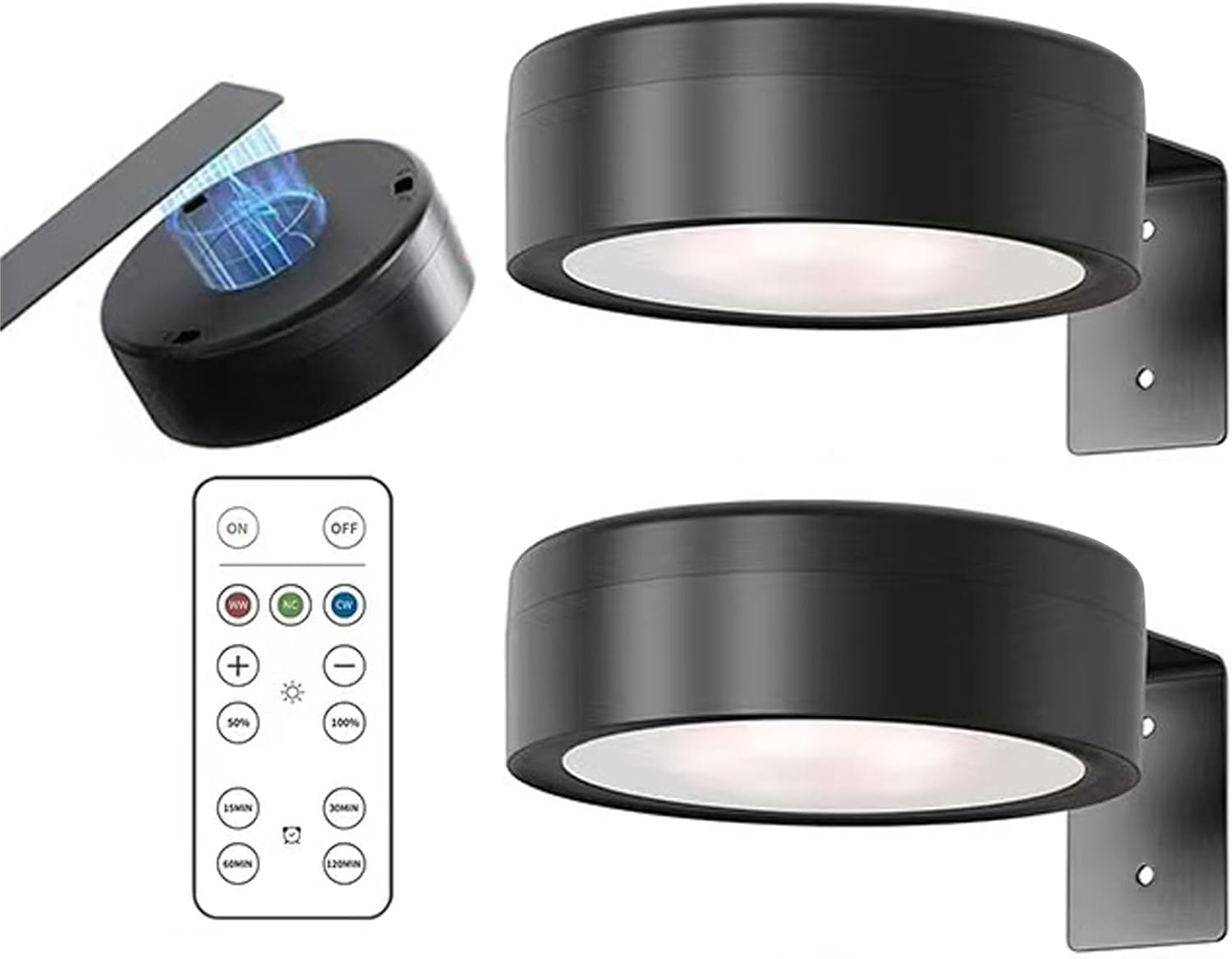 2er-set Led-wandleuchten – Wiederaufladbar Und Magnetisch – 3 Farben Mit Fernbedienung – Für Bilder Und Rahmen – Schwarz