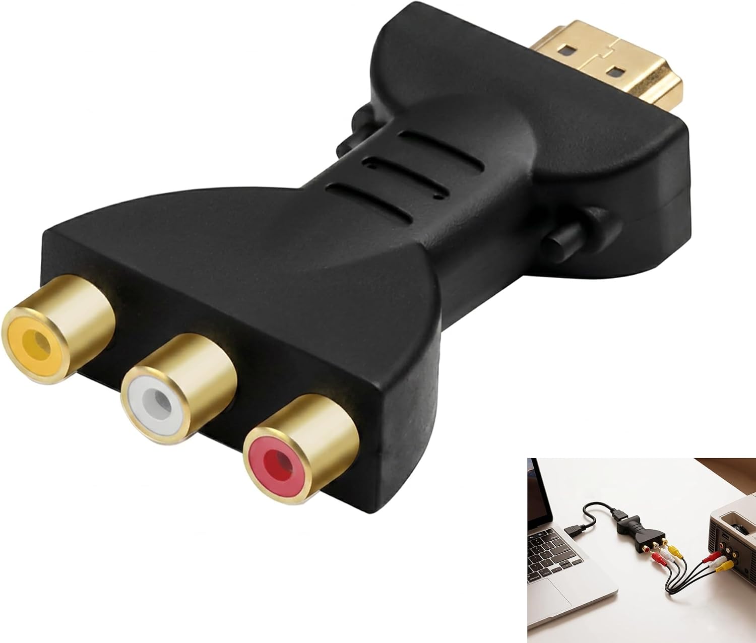 Hdmi-auf-3-rca-adapter – 1 Stück – Schwarz – 1080p-audio-video-konvertierung – Für Fernseher, Dvd-player, Projektor – Vergoldete Anschlüsse