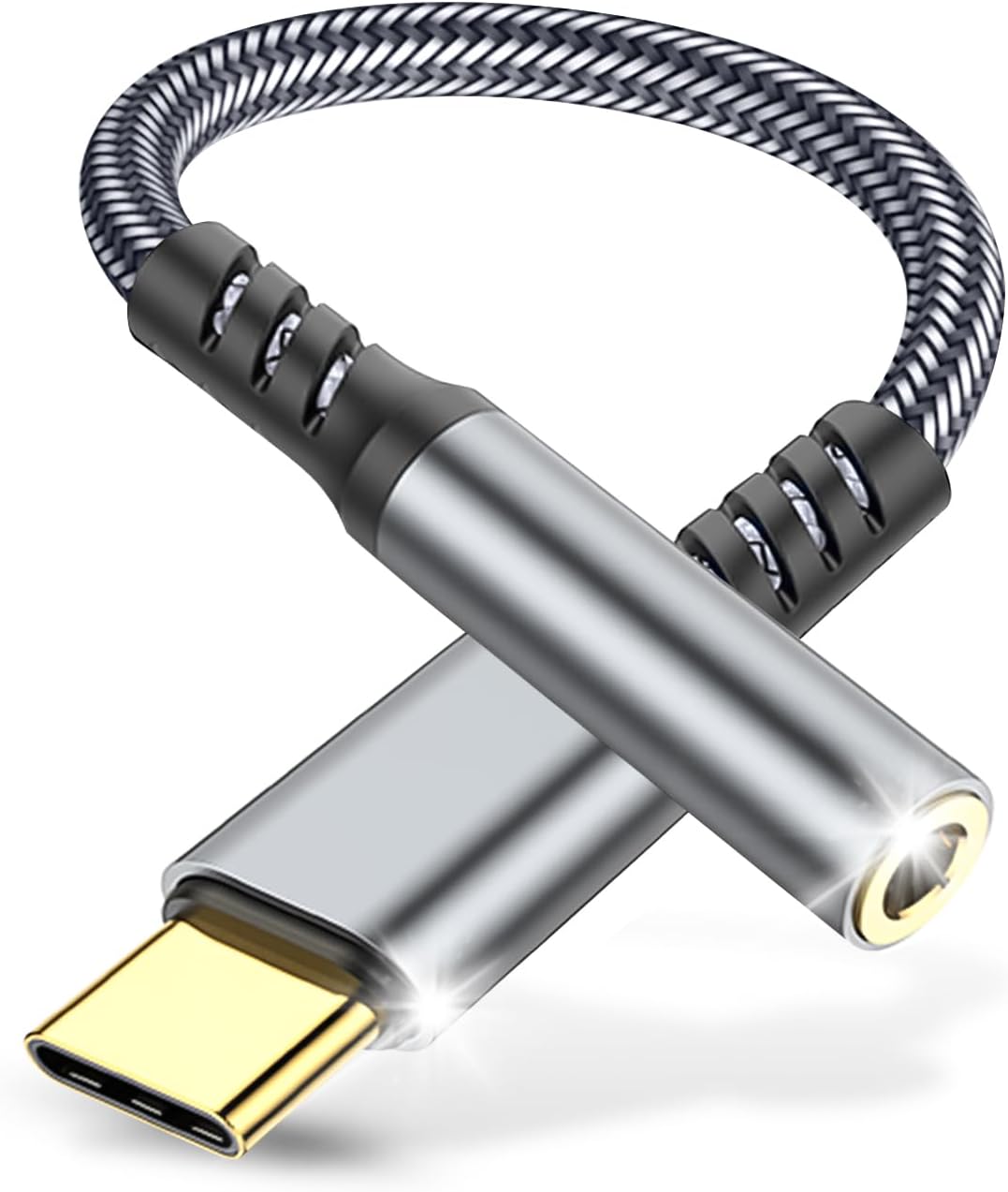 Usb-c-auf-3,5-mm-klinkenadapter – 1 Stück – Aluminium Und Nylon – Mit Integriertem Dac – Für Samsung, Xiaomi, Ipad – Schwarz