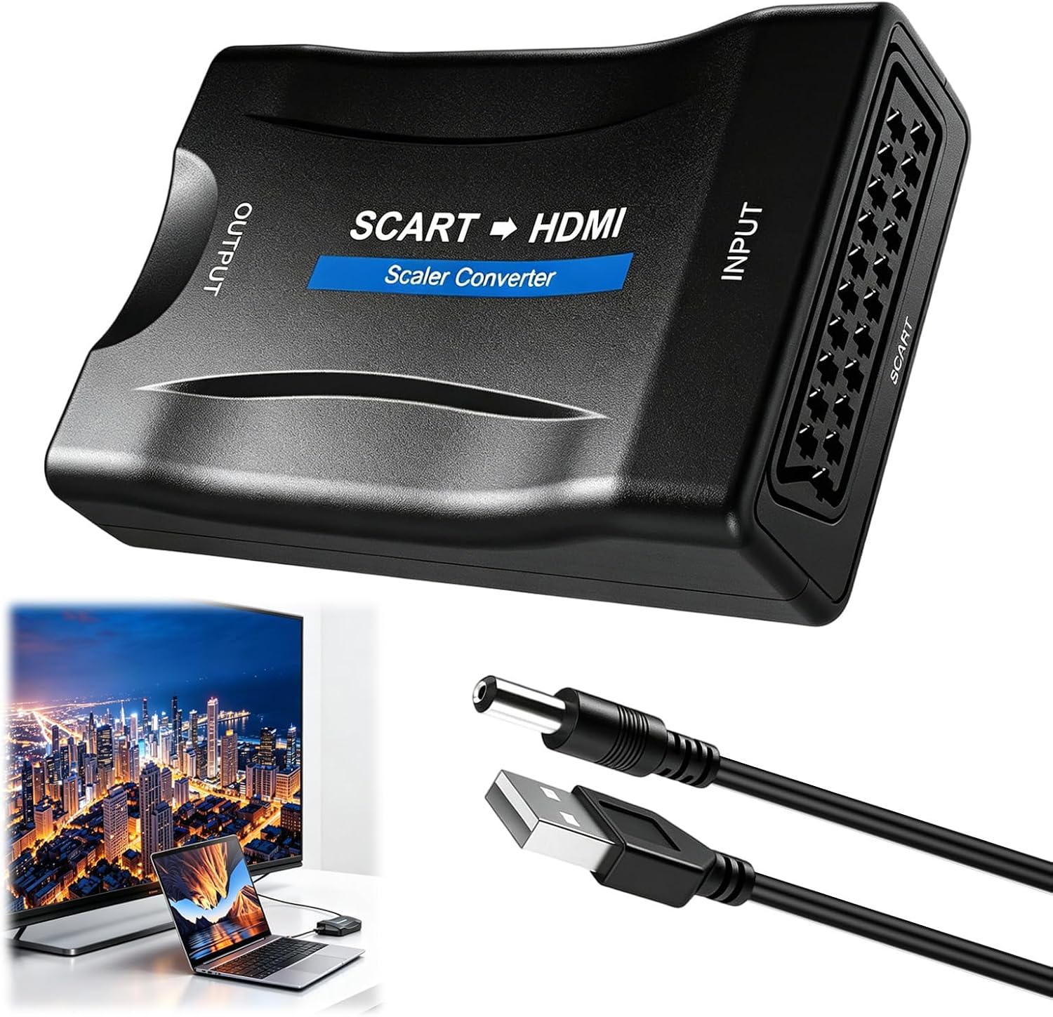 Scart-zu-hdmi-konverter – 1 Stück – Schwarz – 720p/1080p-ausgang – Für Dvd, Vhs Und Konsolen – Usb-stromversorgung