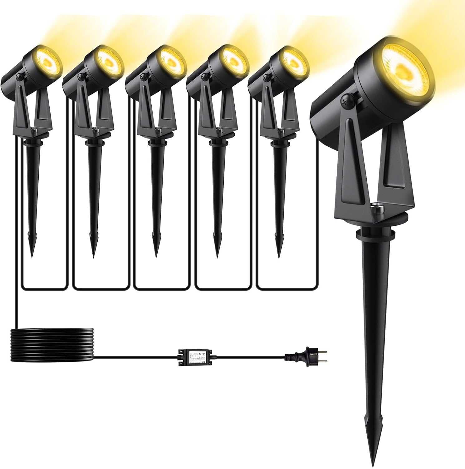 Led-flutlichtstrahler Für Den Außenbereich – 6er-pack – Aluminium, Schutzart Ip65 – Warmweiß (3000 K) – Für Garten, Einfahrt Und Terrasse – 20 M Kabel