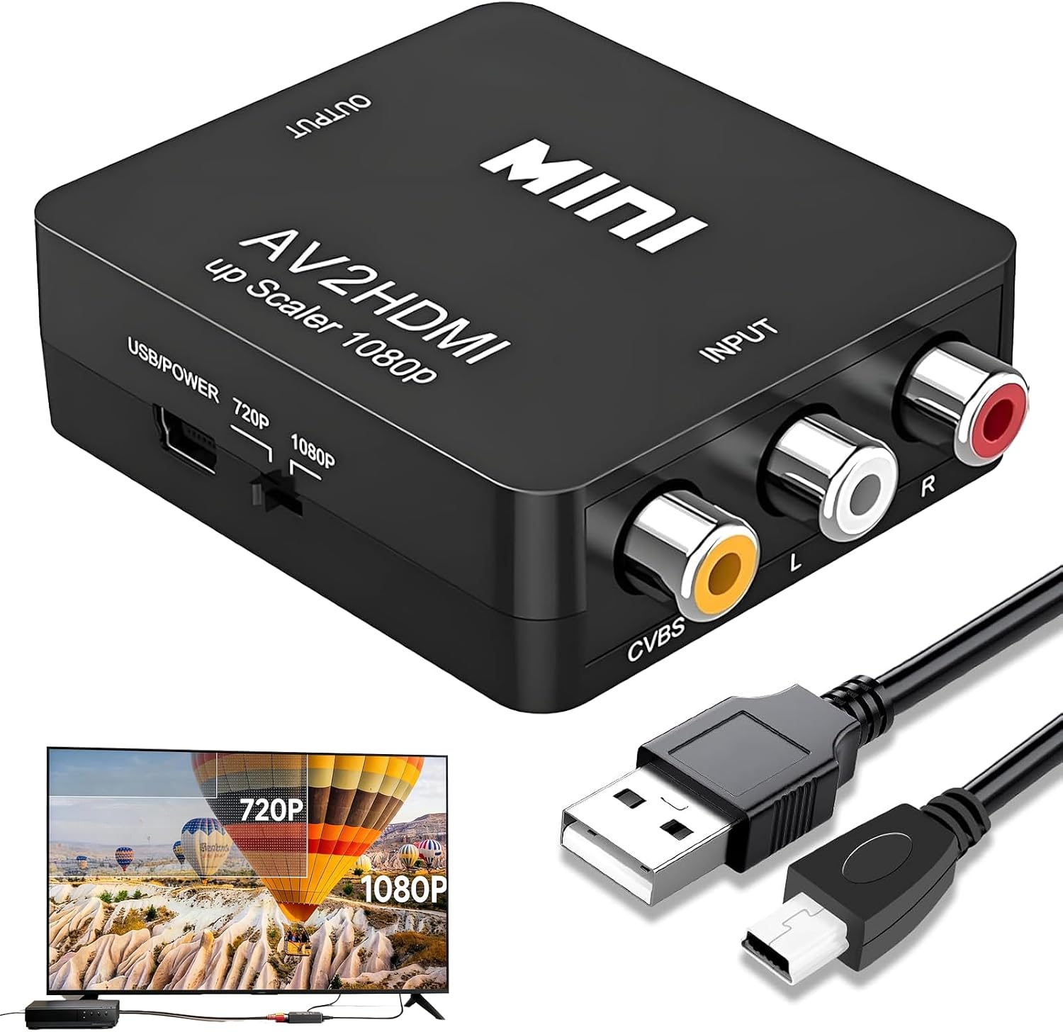 Rca-zu-hdmi-konverter – 1 Stück – Schwarz – 1080p-ausgang – Für Retro-konsolen Und Dvd-player