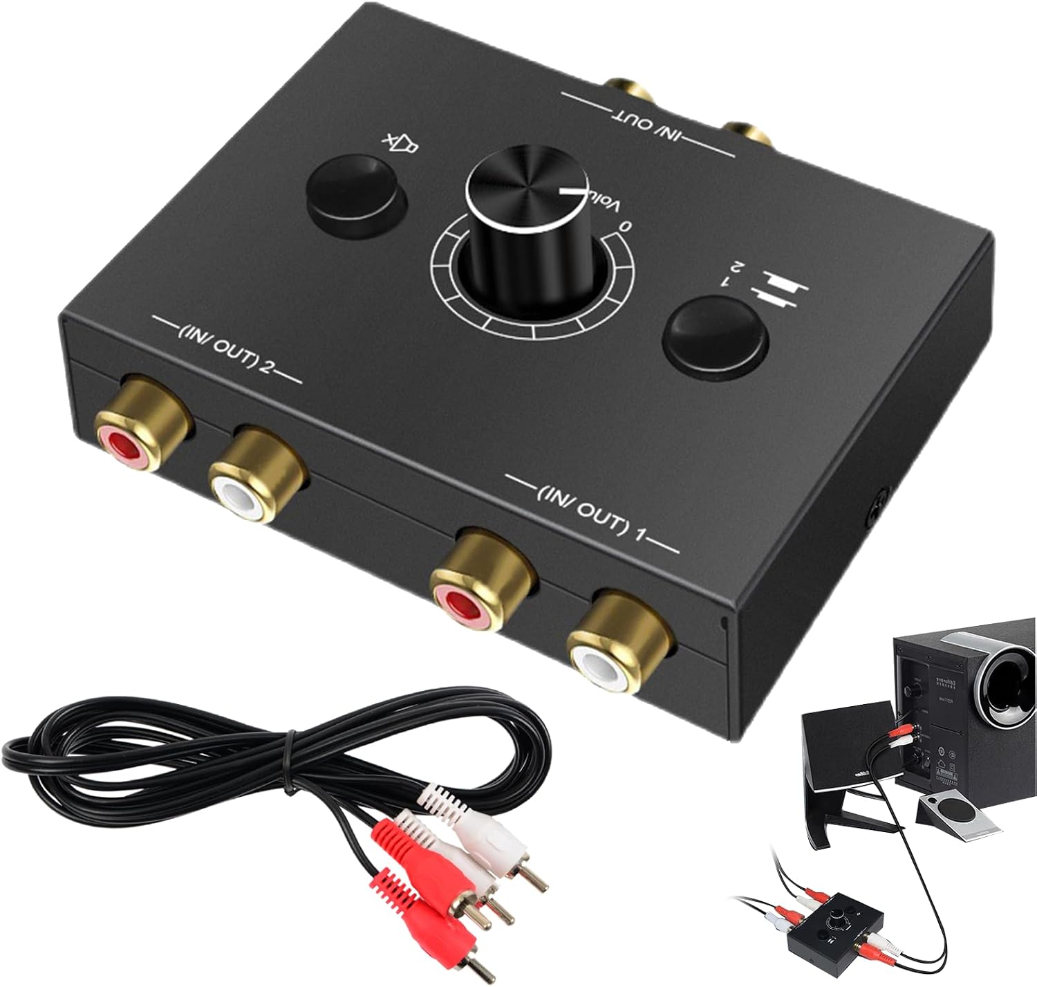 Bidirektionaler Rca-audioschalter – 1 Stück – Aluminium – Lautstärkeregler – Hifi-pc-lautsprecher – Schwarz