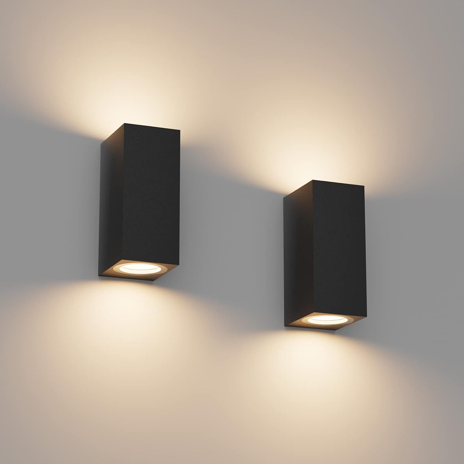2er-set Wandleuchten – Schwarzes Aluminium – Wasserdicht Nach Ip65 – Gu10-fassung – Für Den Innen- Und Außenbereich – 15 X 8 X 6,3 Cm