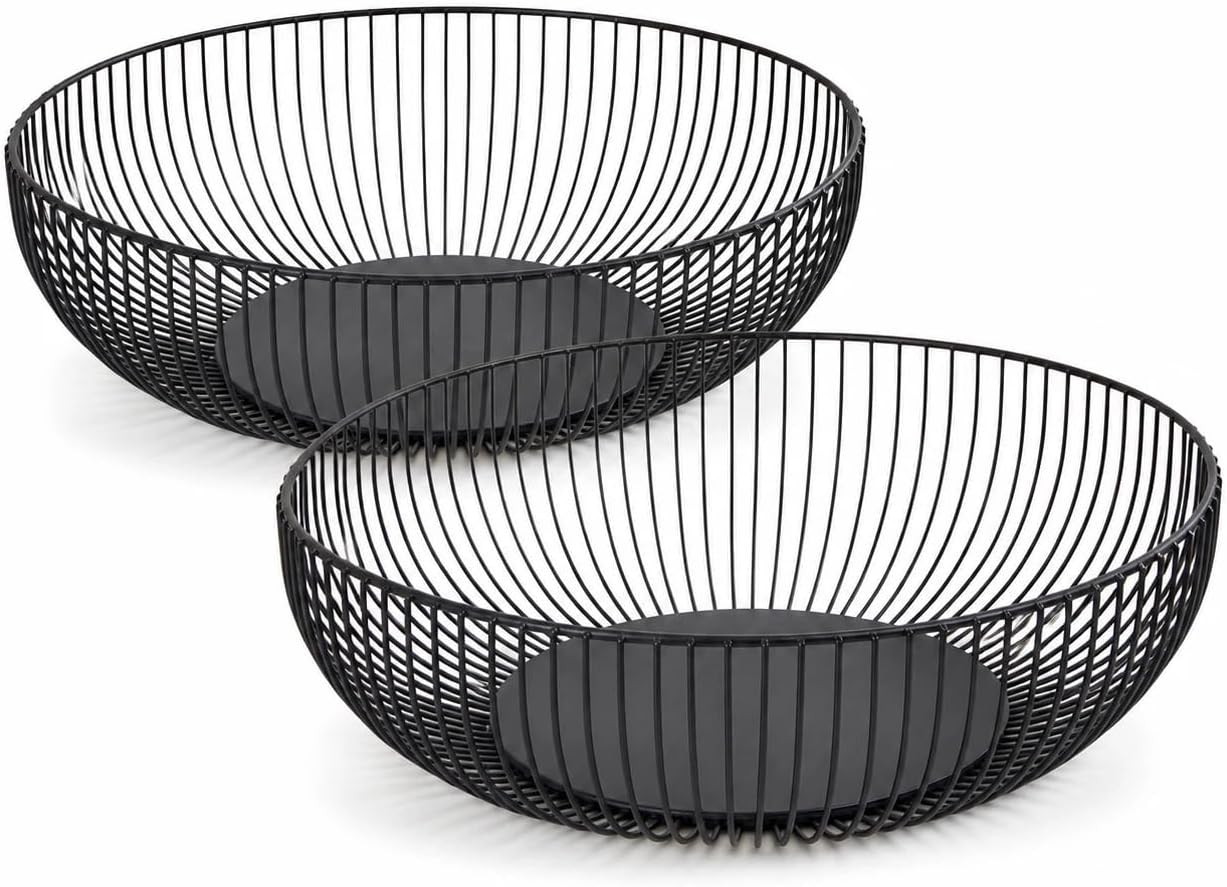 Obstkorb – 2er-set – Schwarzer Draht – Modernes, Rostfreies Design – Küche/esszimmer – 28 X 8 Cm