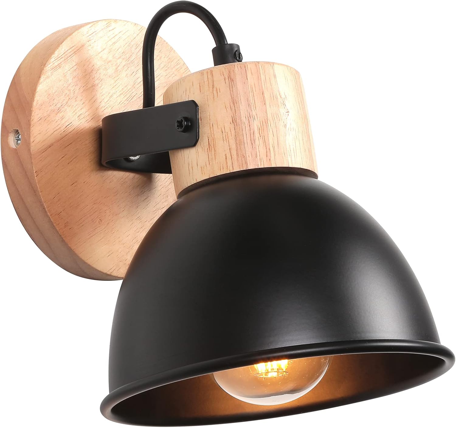 Led-wandleuchte – 1 Stück – Holz Und Eisen – Verstellbares Vintage-design – Wohnzimmer, Schlafzimmer, Küche – Schwarz, 15 Cm
