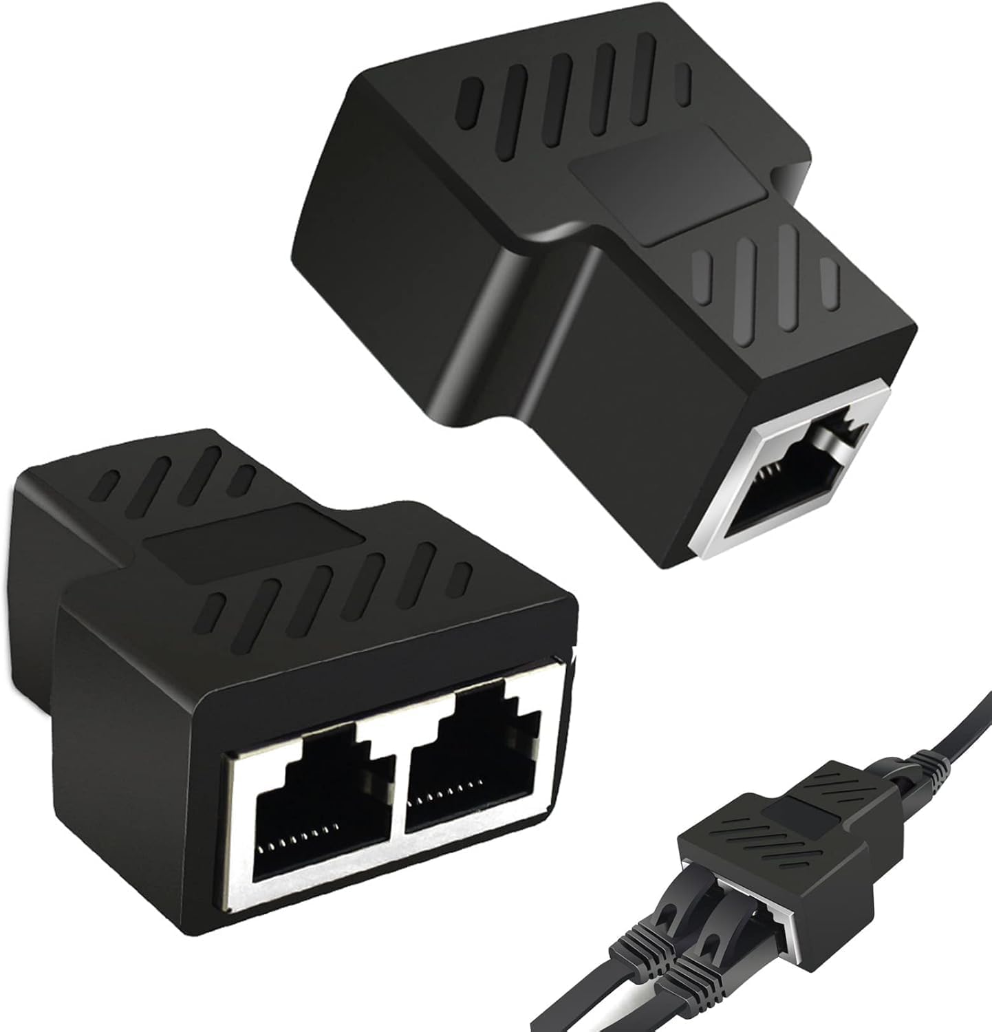 Rj45-adapter – 2er-pack – Abs Und Kupfer – Cat 5 Auf 8 Ethernet-splitter – Für Lan-netzwerke – Schwarz