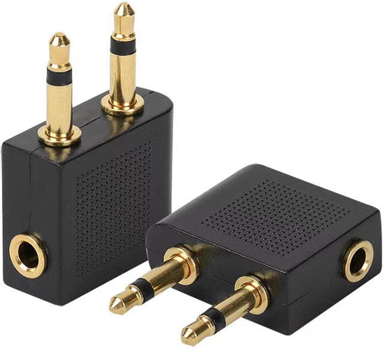 Kopfhöreradapter Für Flugzeuge – 2er-pack – Zinklegierung – Doppelstecker Auf 3,5-mm-stereo – Flugreisen – Schwarz