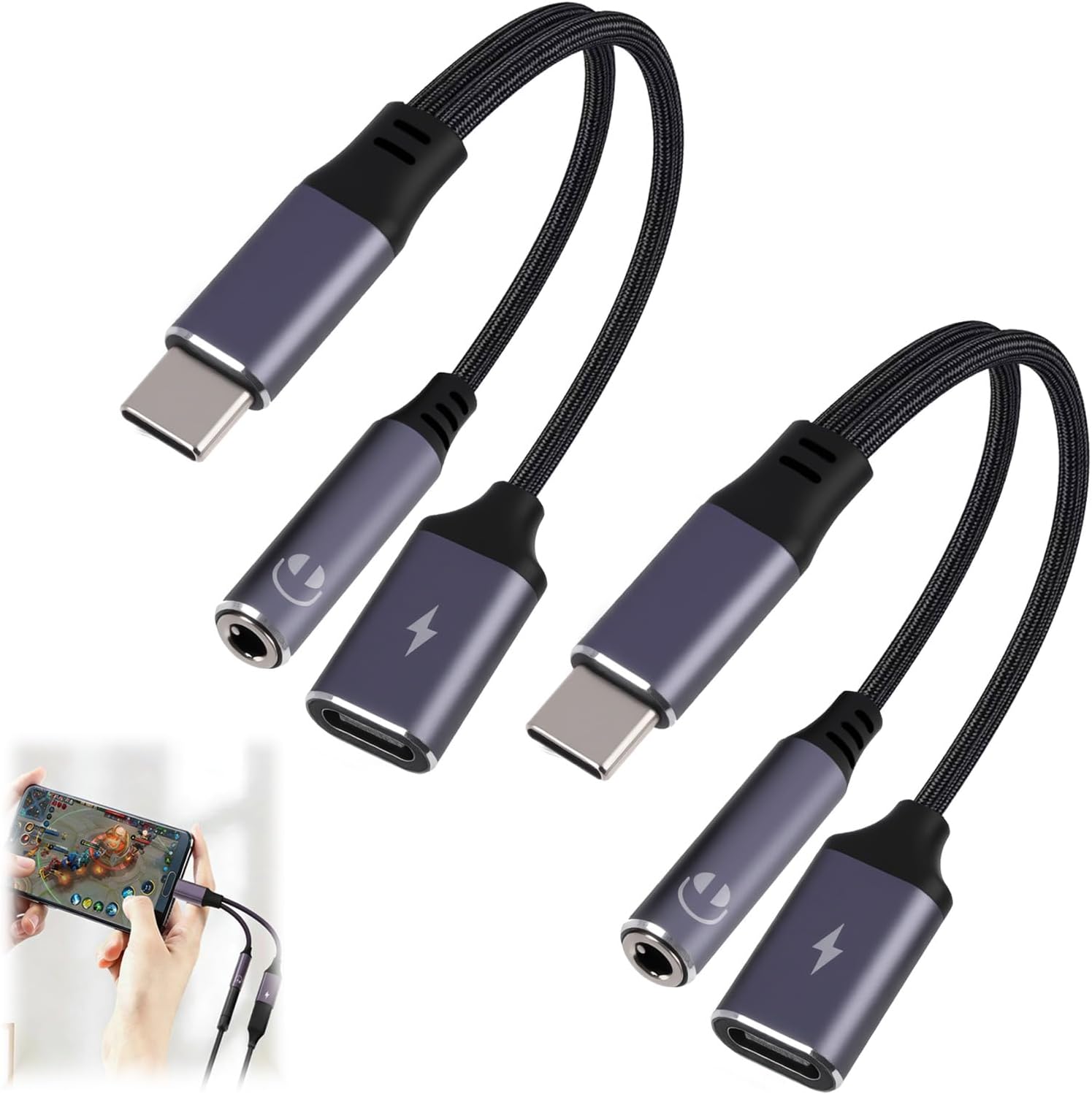 Usb-c-auf-3,5-mm-klinkenadapter – 2er-pack – Aluminium – Audio Und Pd-ladefunktion – Smartphone/tablet – Schwarz