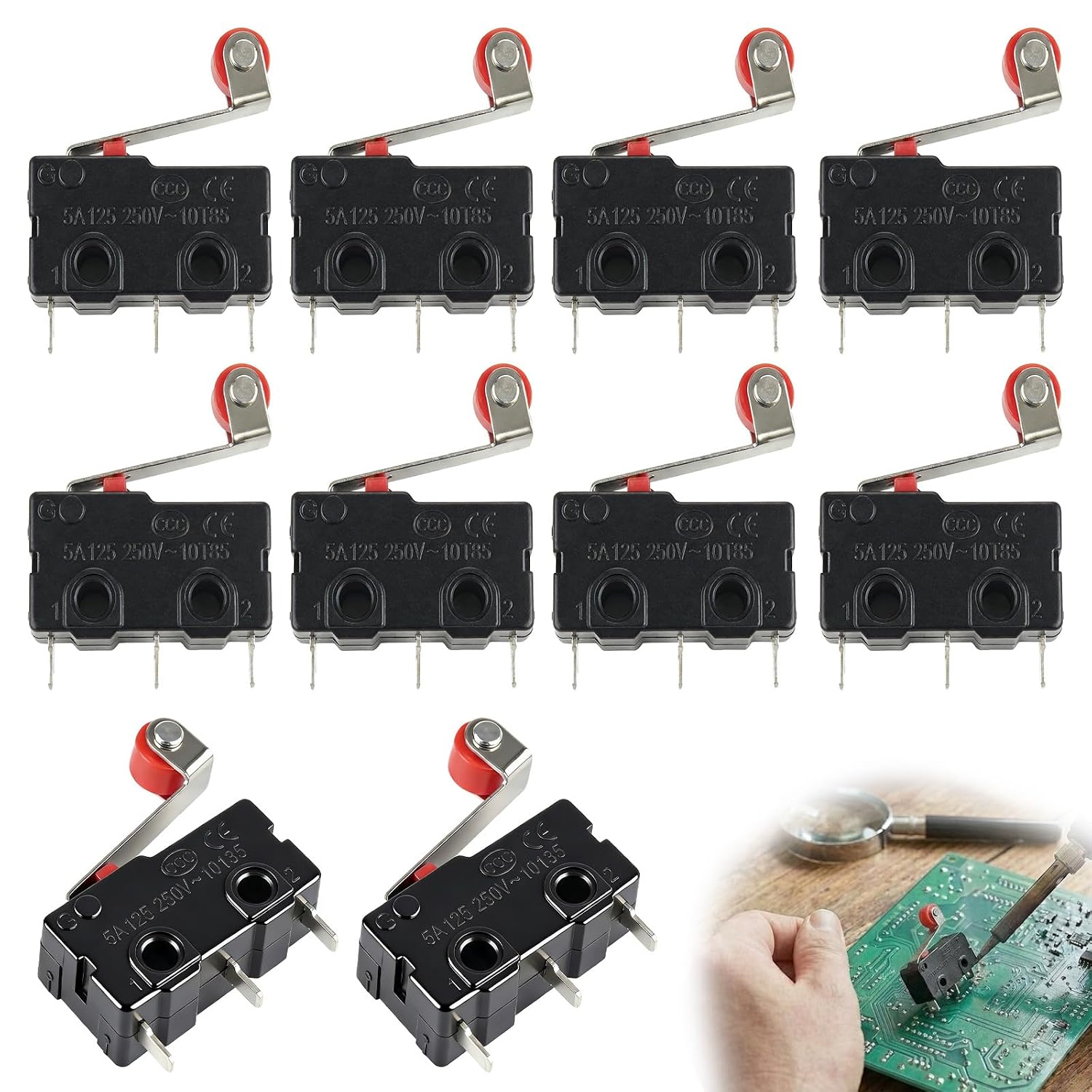 10 Rollen-mikroschalter – Verstärkter Kunststoff – Schnell Schaltend, 5 A, 250 V – Haushaltsgeräte Und Automatisierung – 20 X 10,5 X 9,6 Mm