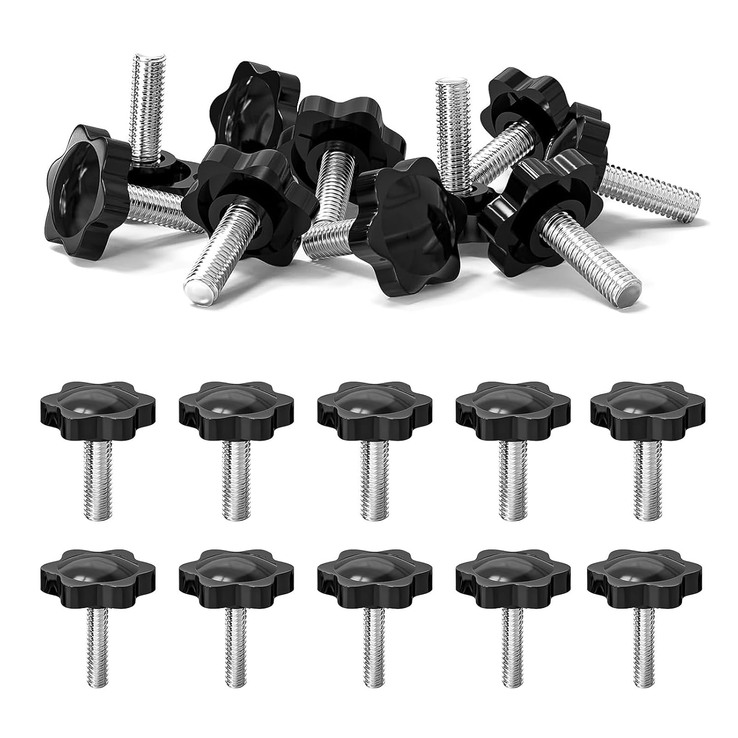 M8 X 30 Mm Flügelschrauben – 25er-pack – Stahl Und Schwarzer Kunststoff – Werkzeuglose Manuelle Befestigung – Maschinen Und Möbel – Sternkopf