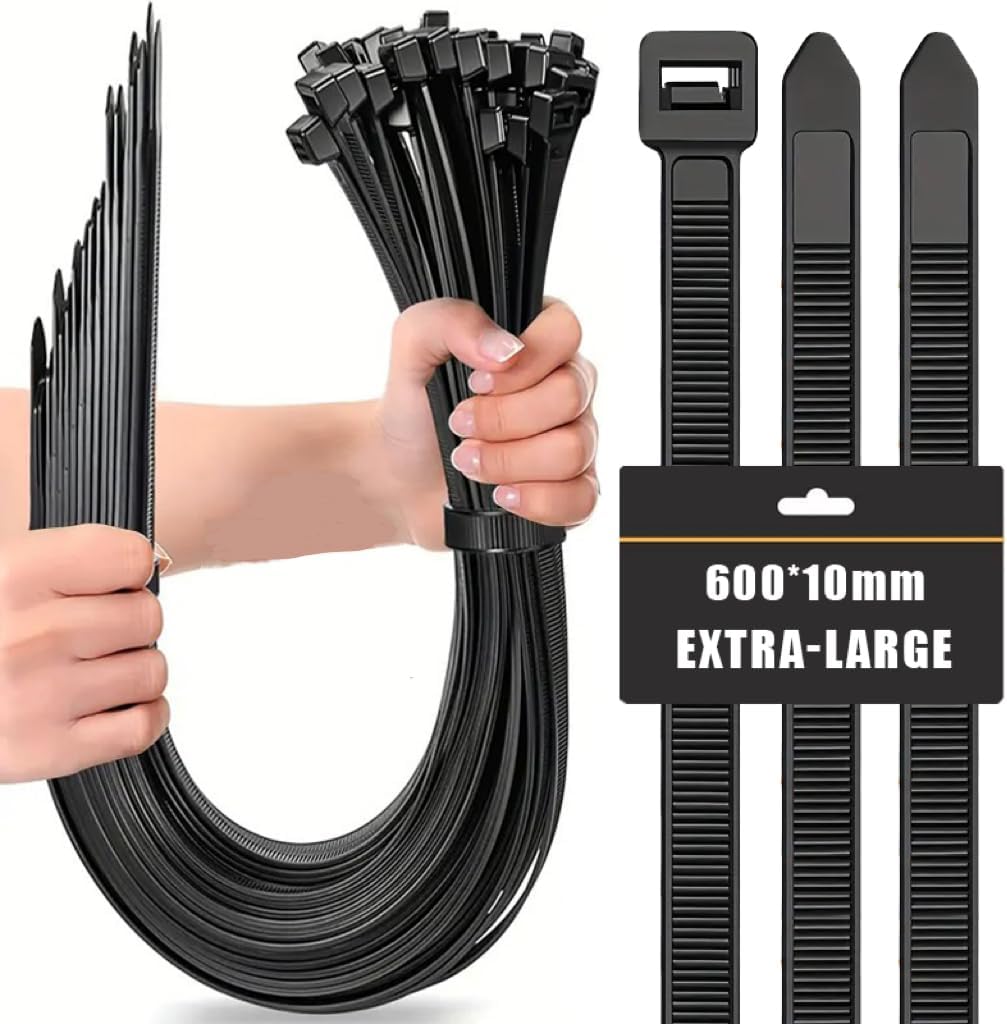 Schwarze Kabelbinder Aus Nylon – 50 Stück – 10 X 600 Mm – Robuste Befestigungselemente Für Den Innen- Und Außenbereich – Für Profis Und Heimwerker