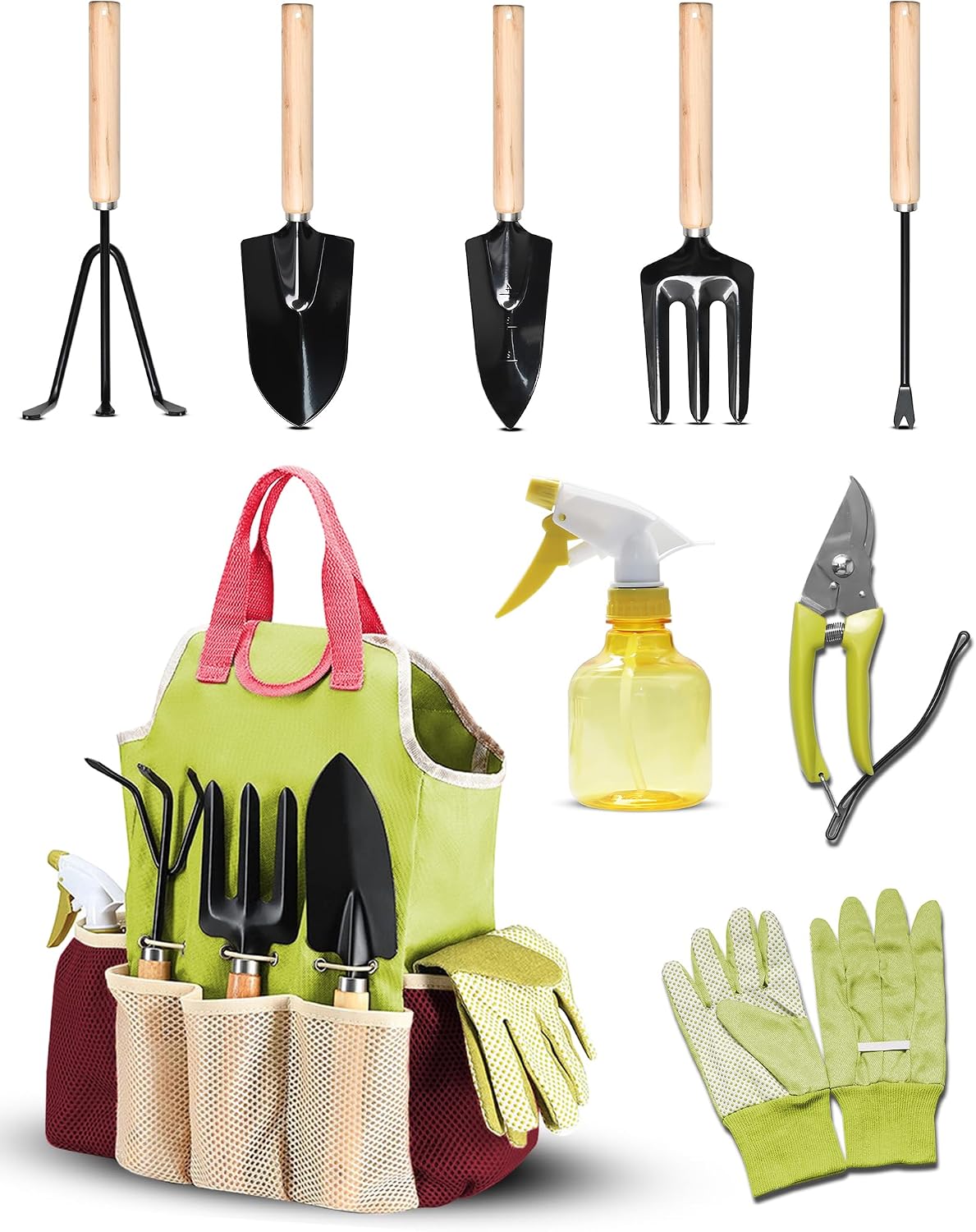 9-teiliges Gartenwerkzeug-set – Edelstahl Und Holz – Komplettes Set Zum Pflanzen Und Schneiden – Ideal Für Anfänger Und Profis – Inklusive Aufbewahrungstasche