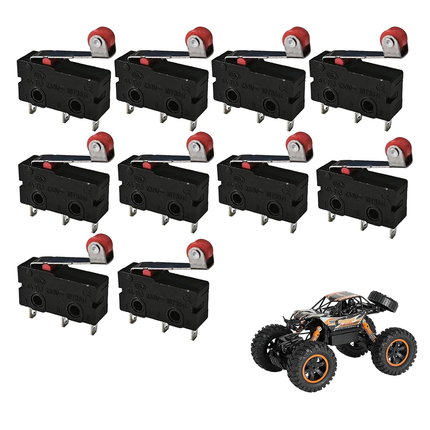 Mikro-endschalter – 10er-pack – Kunststoff Und Metall – Rollenhebel, 250 V, 5 A – Für Haushaltsgeräte Und Industrie – 1 Schließer, 1 Öffner