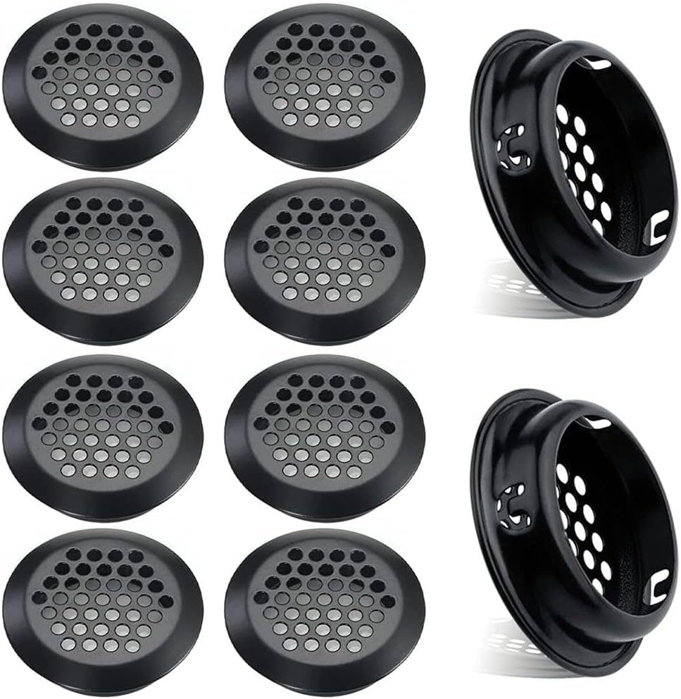 Rundes Lüftungsgitter – 10 Stück – Schwarzer Edelstahl – Optimierte Belüftung – Für Küche Und Möbel – 53 Mm