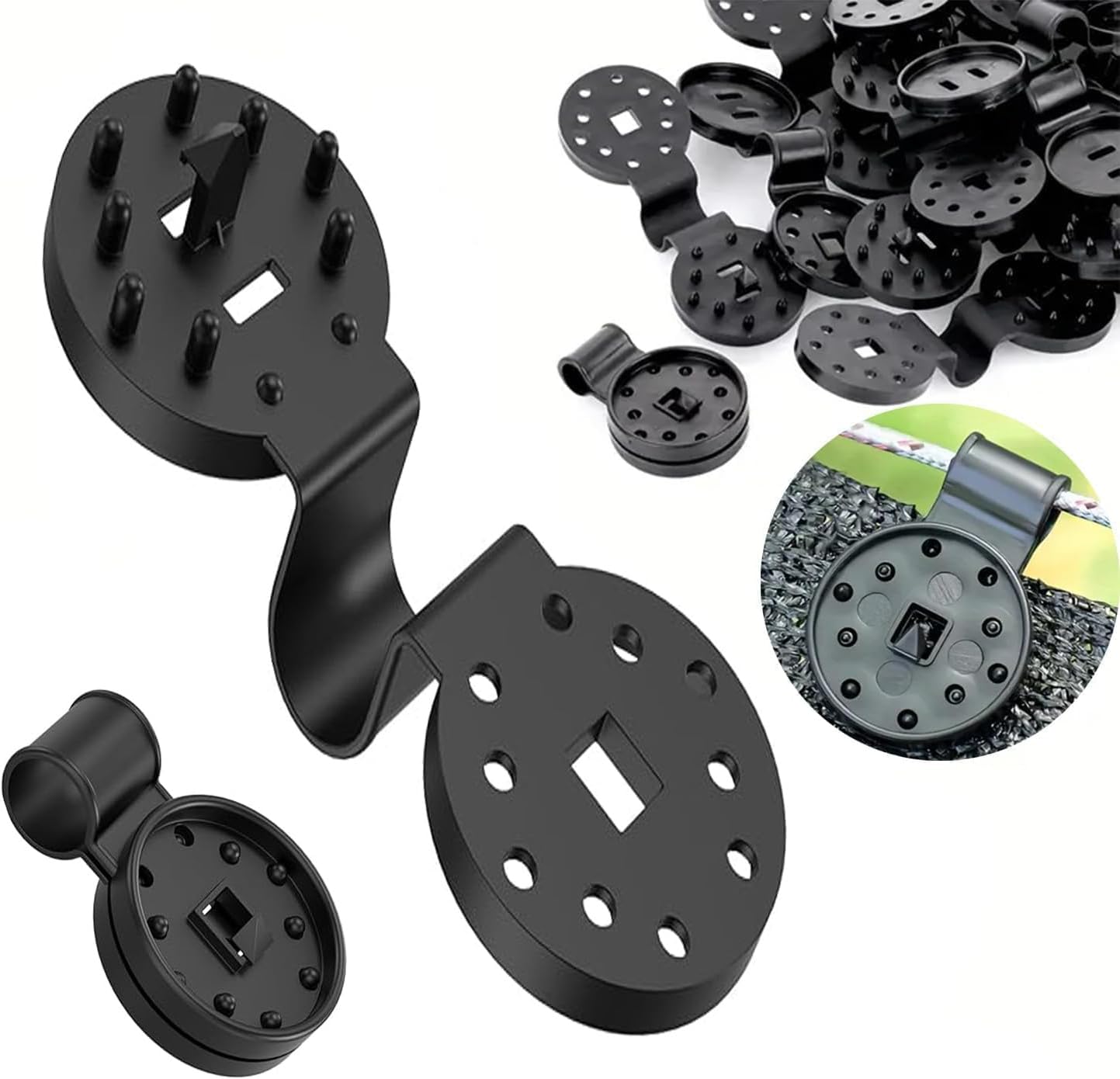 Befestigungsclips – 100 Stück – Schwarzes Polyethylen – Integrierte Öse – Für Sonnensegel Und -netze – 40 X 55 Mm
