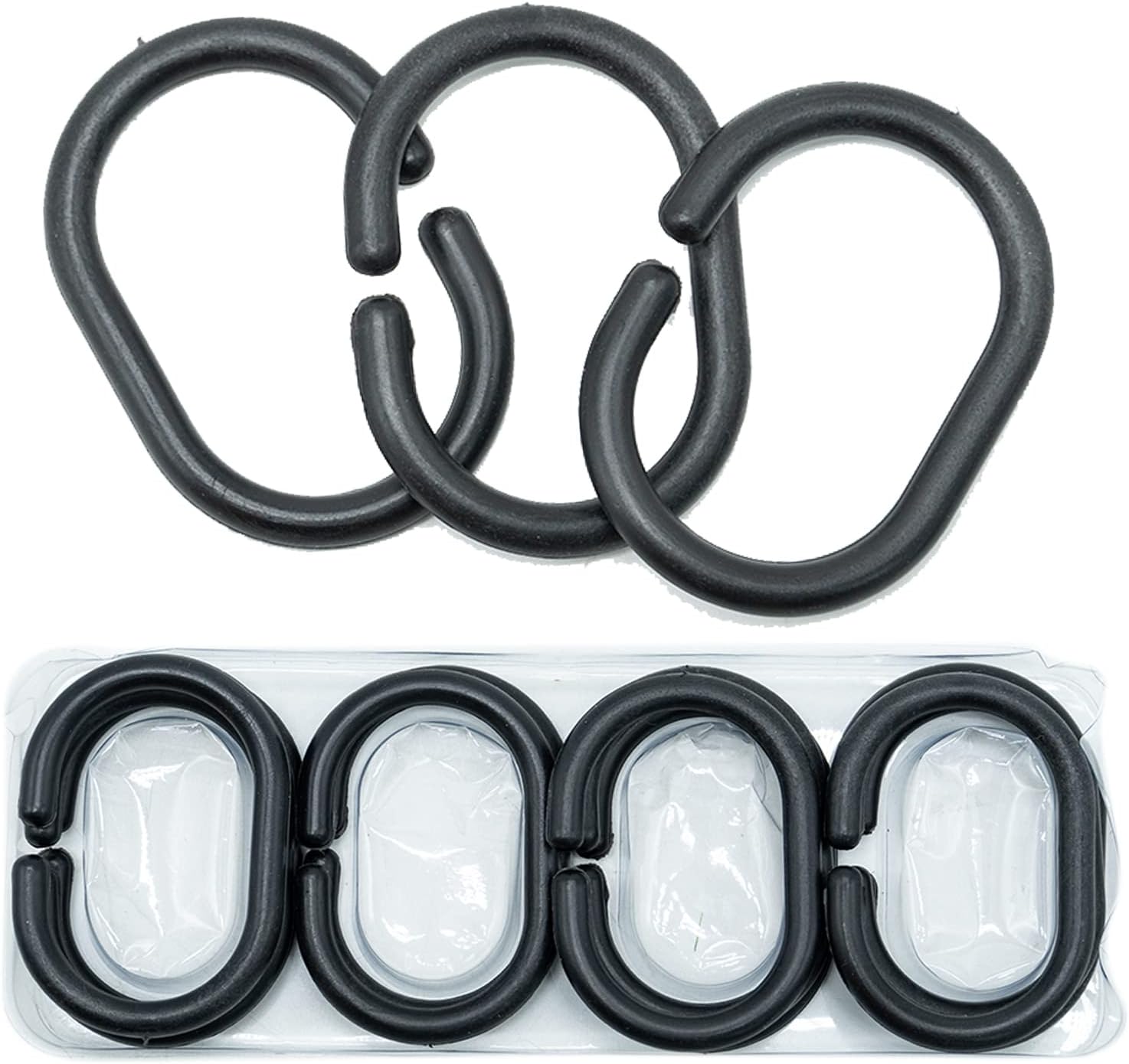 Gardinenringe – 12er-pack – Schwarzer Kunststoff – C-förmige Öffnung – Für Badezimmer – Durchmesser 4,3 Cm