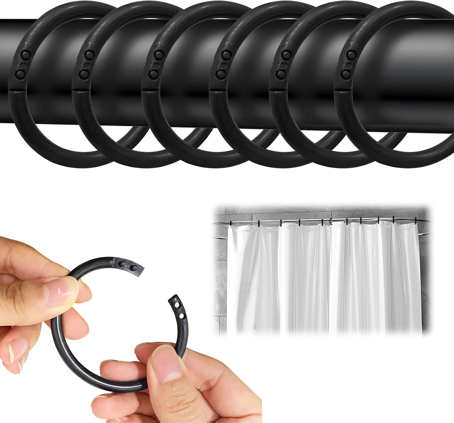 Duschvorhangringe – 24er-pack – Robustes Schwarzes Kunststoff – Leichtgängig Und Geräuschlos – Für Moderne Badezimmer – Kompatibel Mit Duschvorhangstangen Von 2 Bis 4 Cm Durchmesser