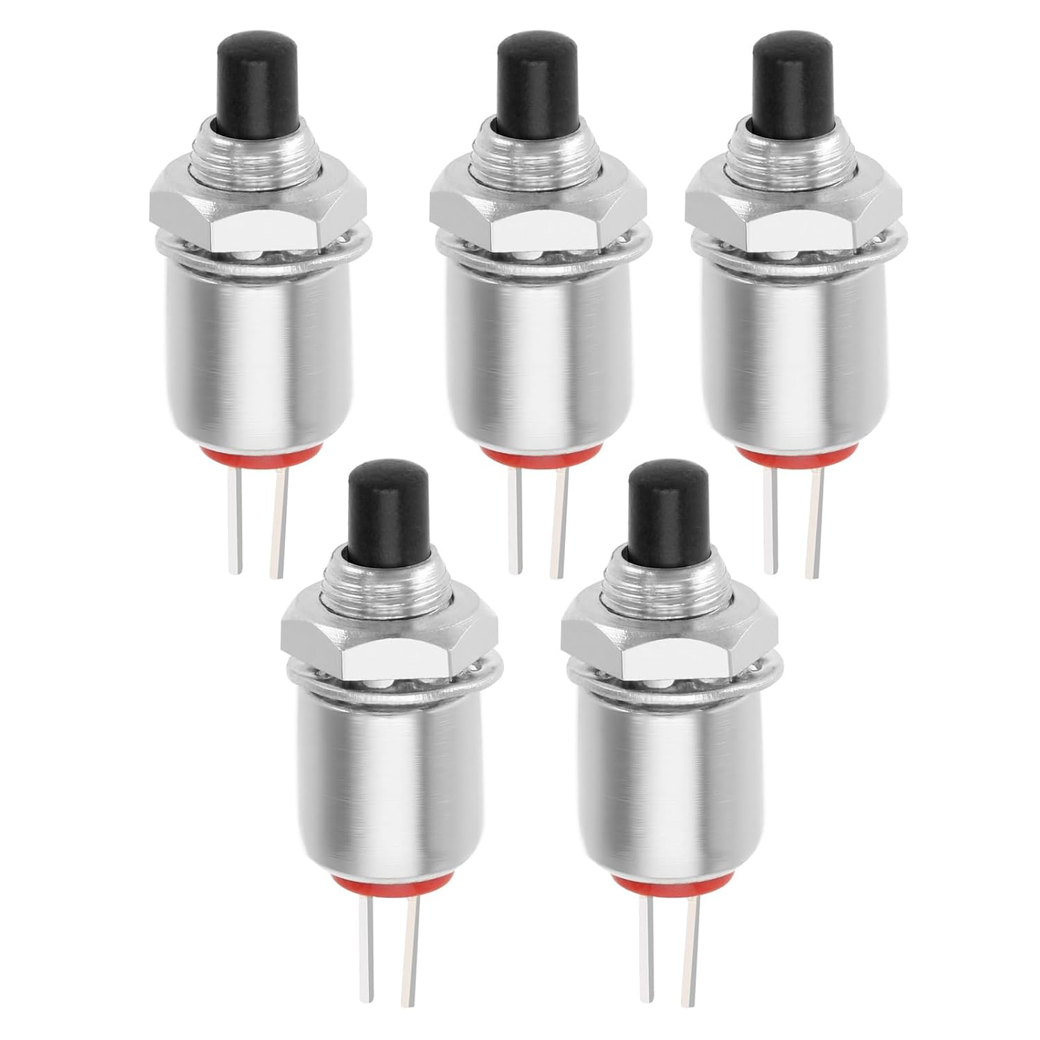 Drucktaster – 5 Stück – Chromlegierung – Momentan, Nicht Rastend – Industriesteuerung – Schwarz, 5 Mm