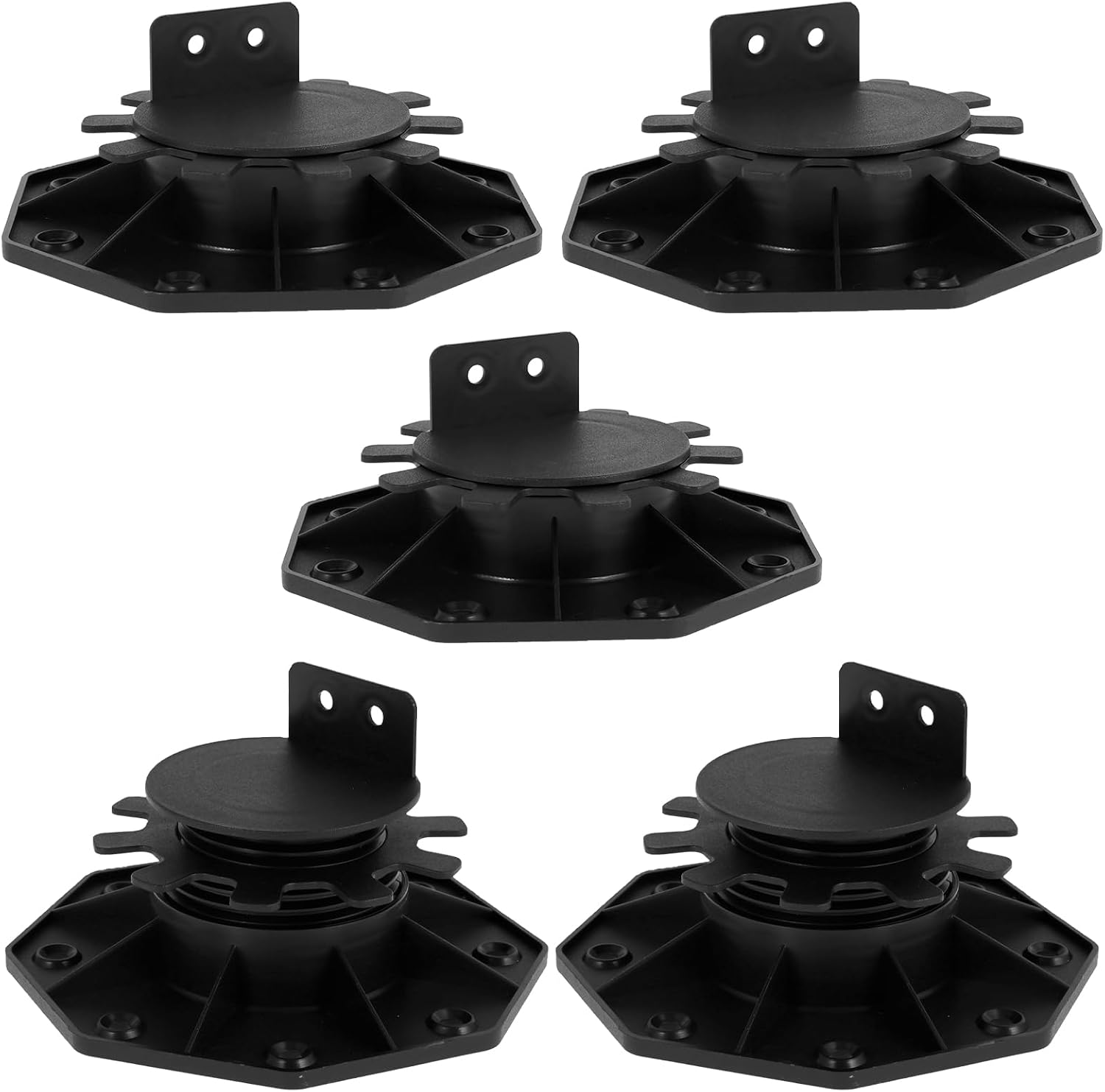 Set Mit 5 Verstellbaren Terrassenstützen – Schwarzes Polypropylen – Verstellbereich 30 Bis 60 Mm – Für Holz Und Aluminium – Balkenstabilisierung