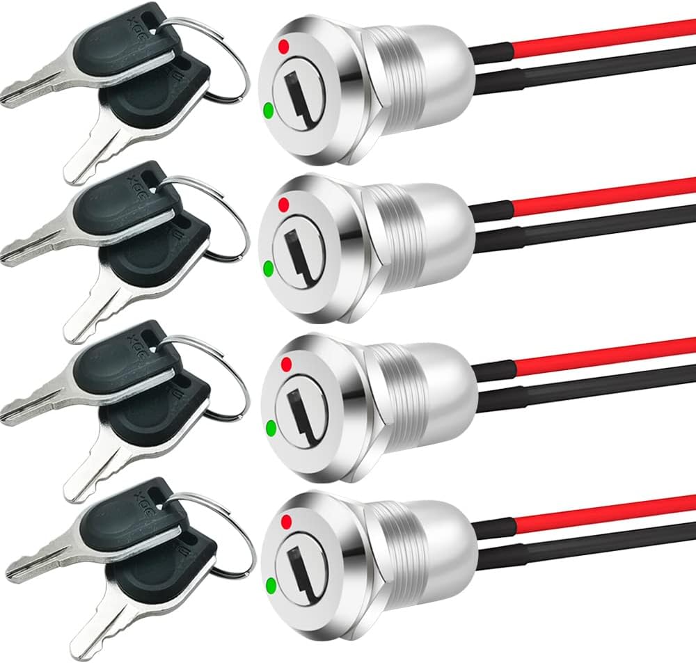 12-mm-metall-schlüsselschalter – 4er-pack – Vorverdrahtet (ein/aus) – Sicherheitsverriegelung – Für Elektroroller Und -karts – Schwarz
