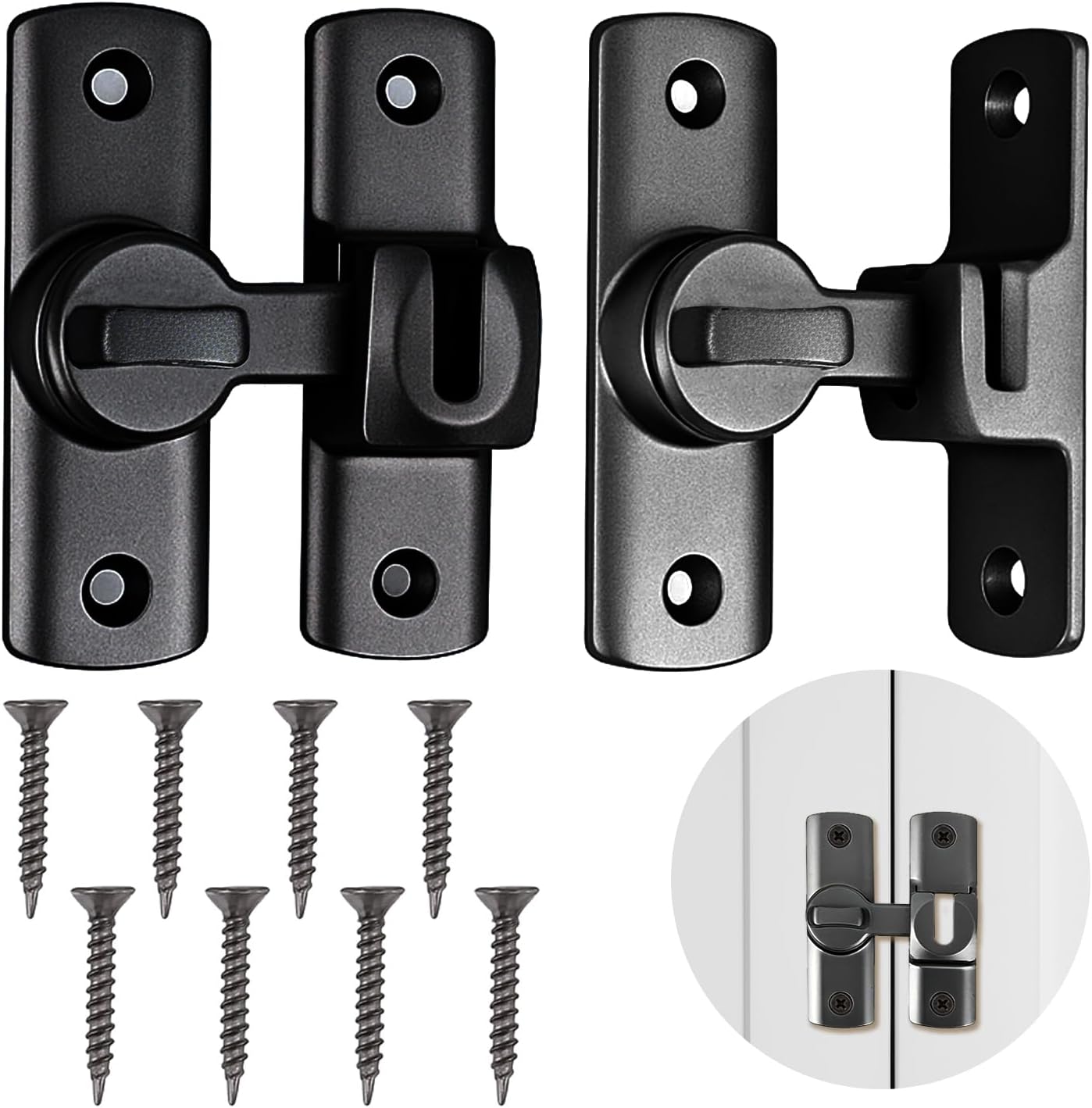 2 Schiebetürriegel – Schwarze Aluminiumlegierung – Schnelles Und Sicheres Schließen – Badezimmer, Schlafzimmer, Scheune – Modernes Design