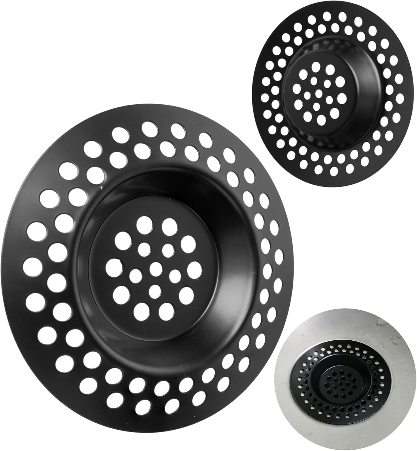 Edelstahl-abflusssieb – 2er-pack – Robust, Schwarz – 70-mm-abflussfilter – Für Küche Und Bad